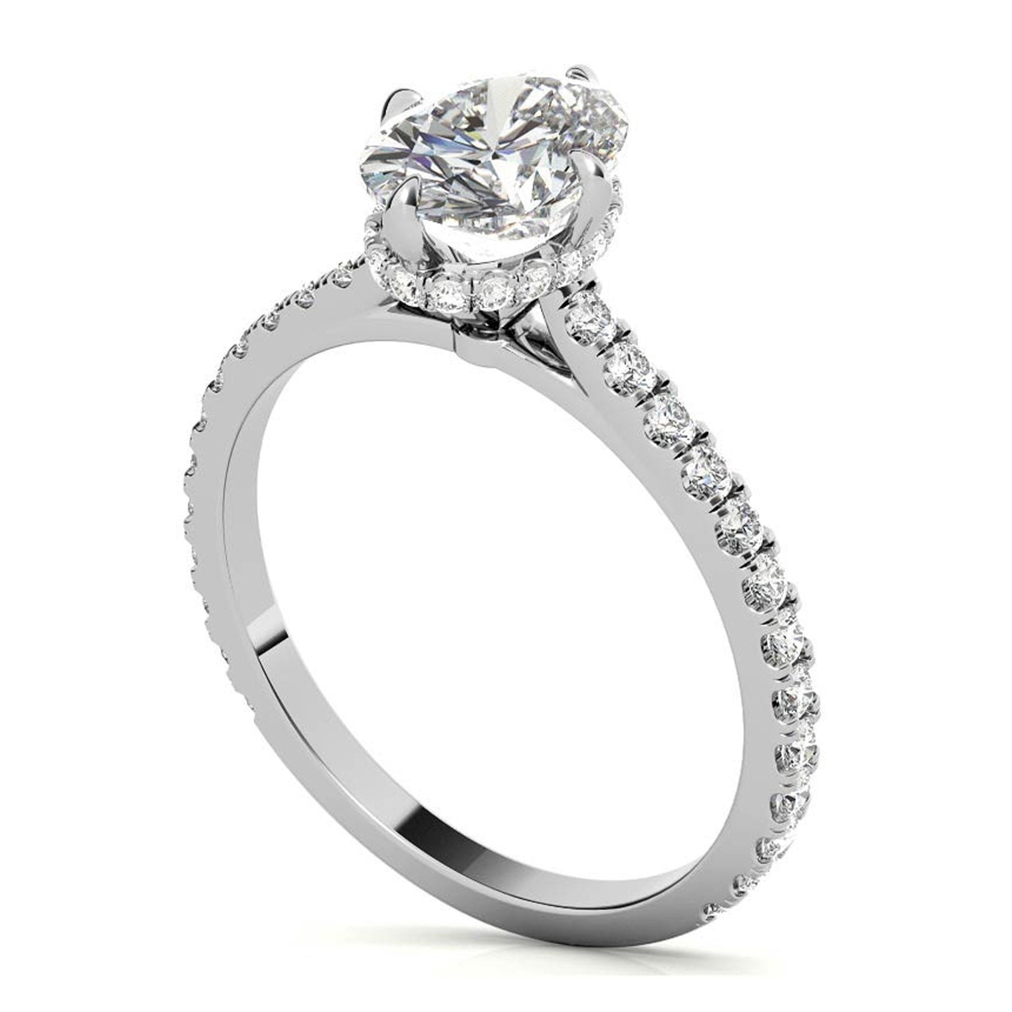 Oval-Cut Pavé White Gold-Plated Adjustable 925 Sterling Silver Elegant Engagement Ring For Women