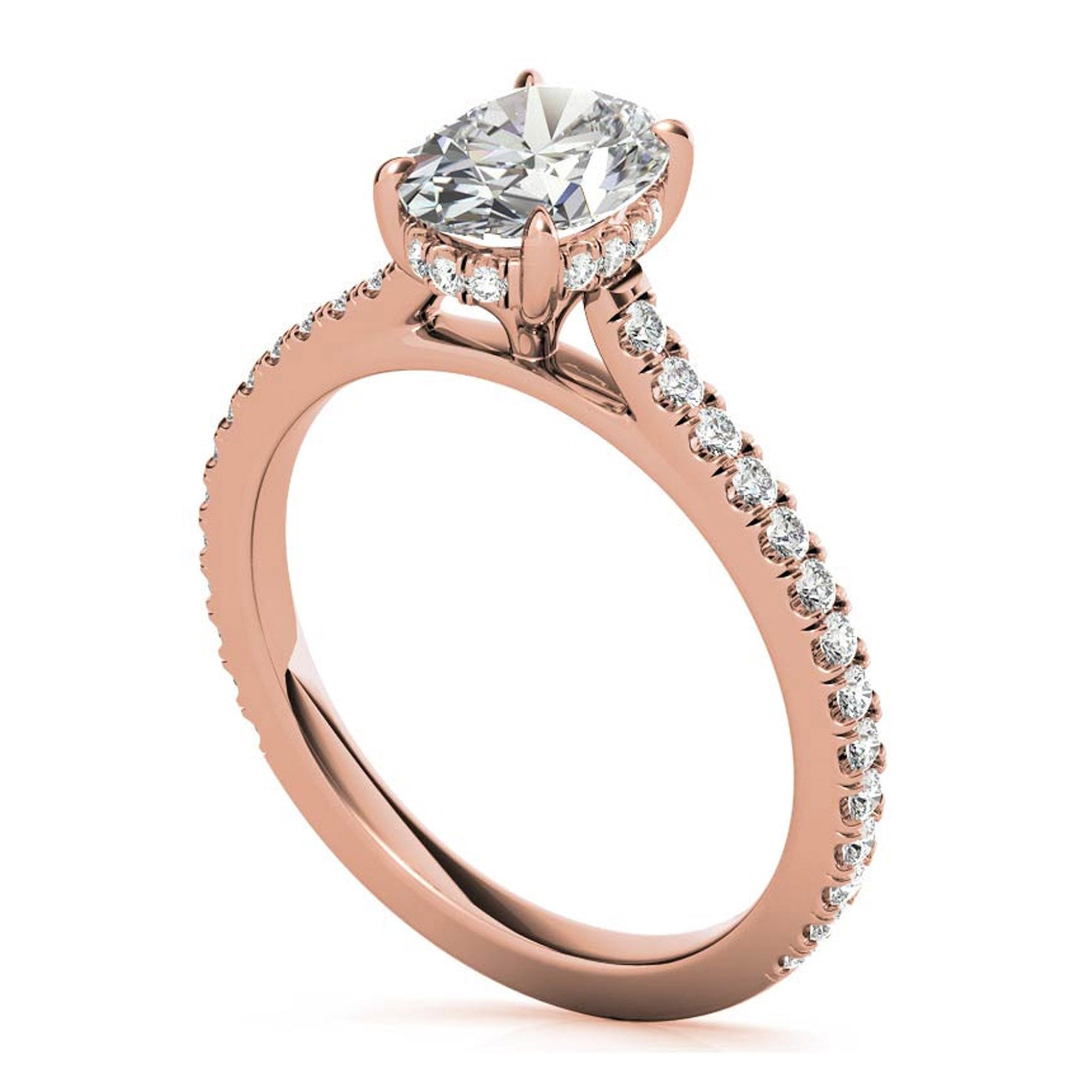 Elegant Classic Sterling Silver Adjustable Oval Cut Zircon Pave Set Rose Gold Engagement Ring For Women