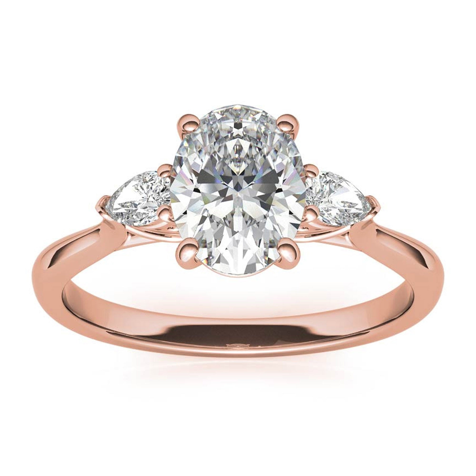 Elegant Classic Sterling Silver Adjustable Oval-Cut Three-Stone Rose Gold Ring for Women