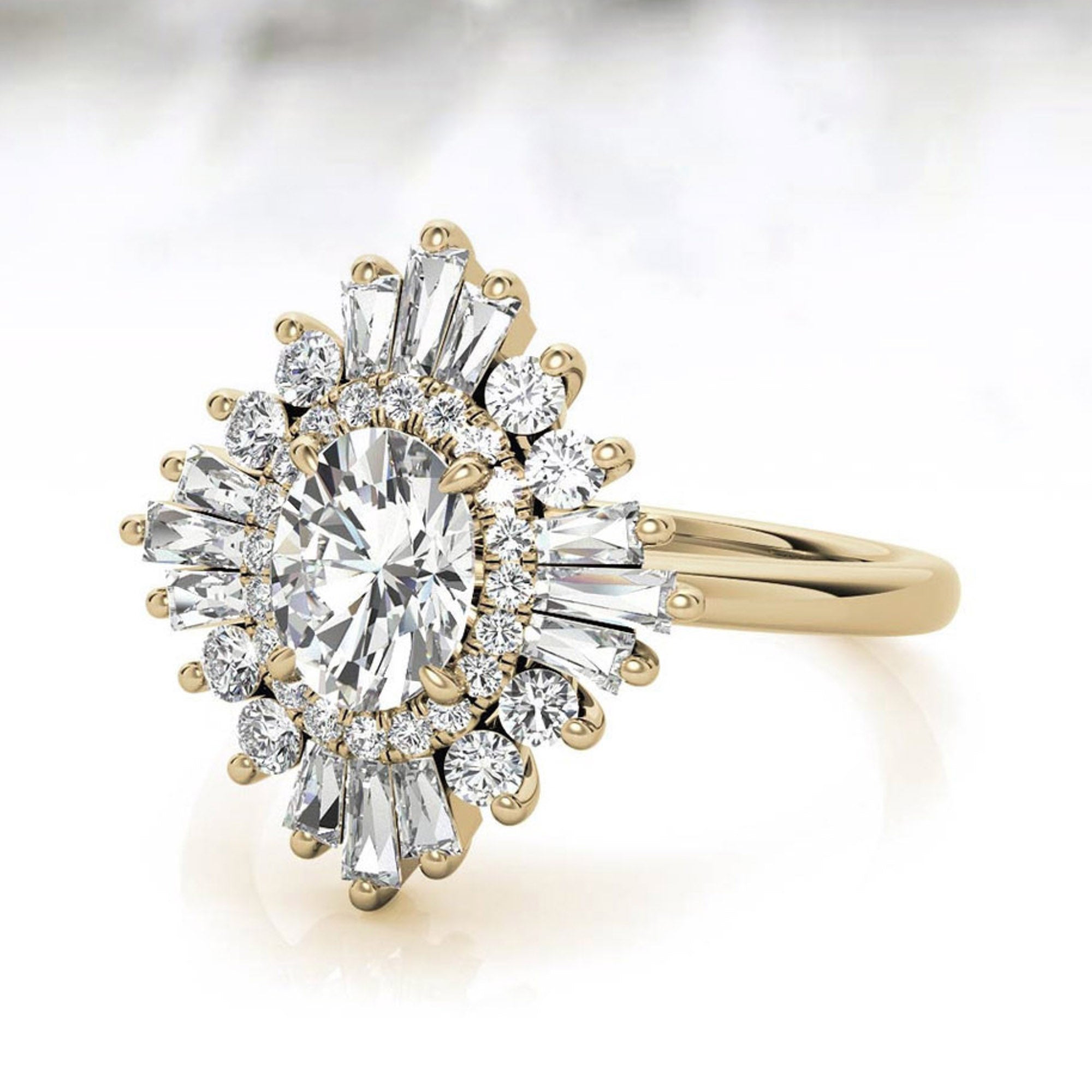 Stunning Adjustable Floral Halo Ring in Yellow Gold Plated Sterling Silver Ring for Women