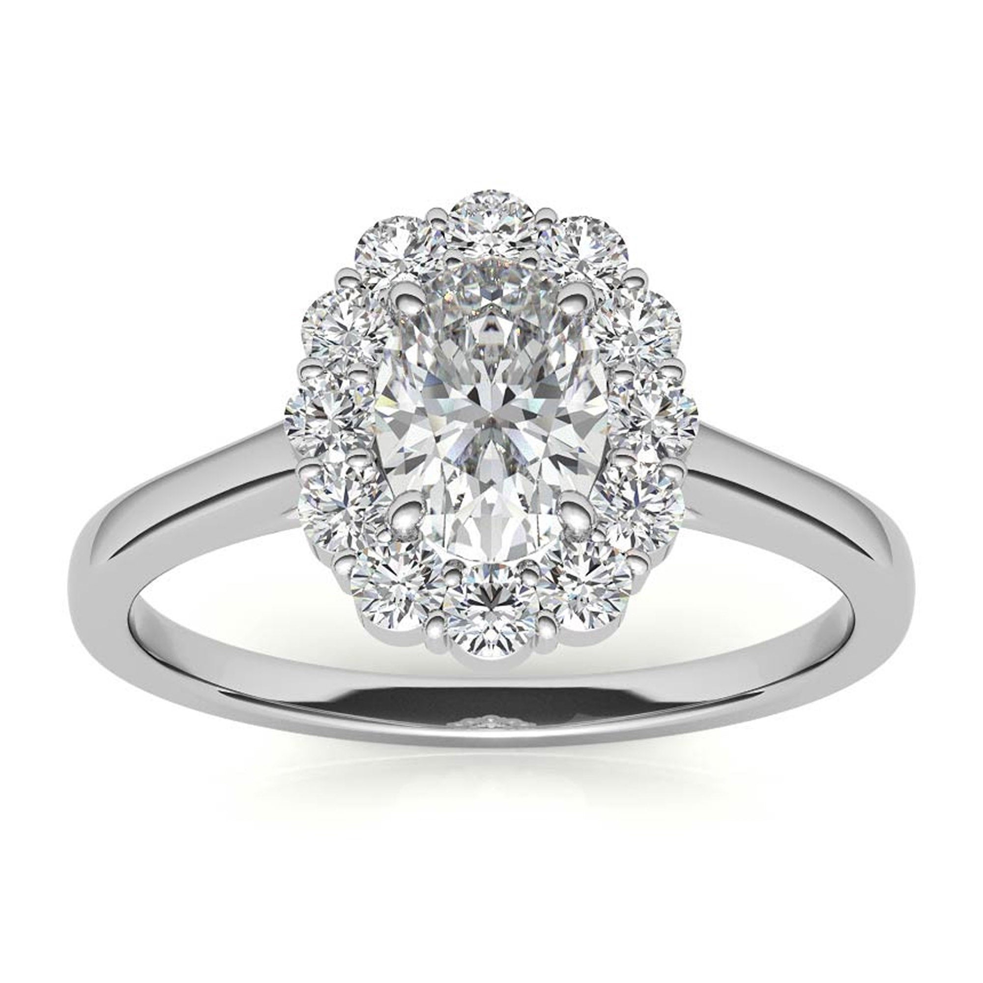 Stunning Adjustable Sterling Silver Oval Halo Cluster Ring - White Gold Plated Elegance for Any Occasion!
