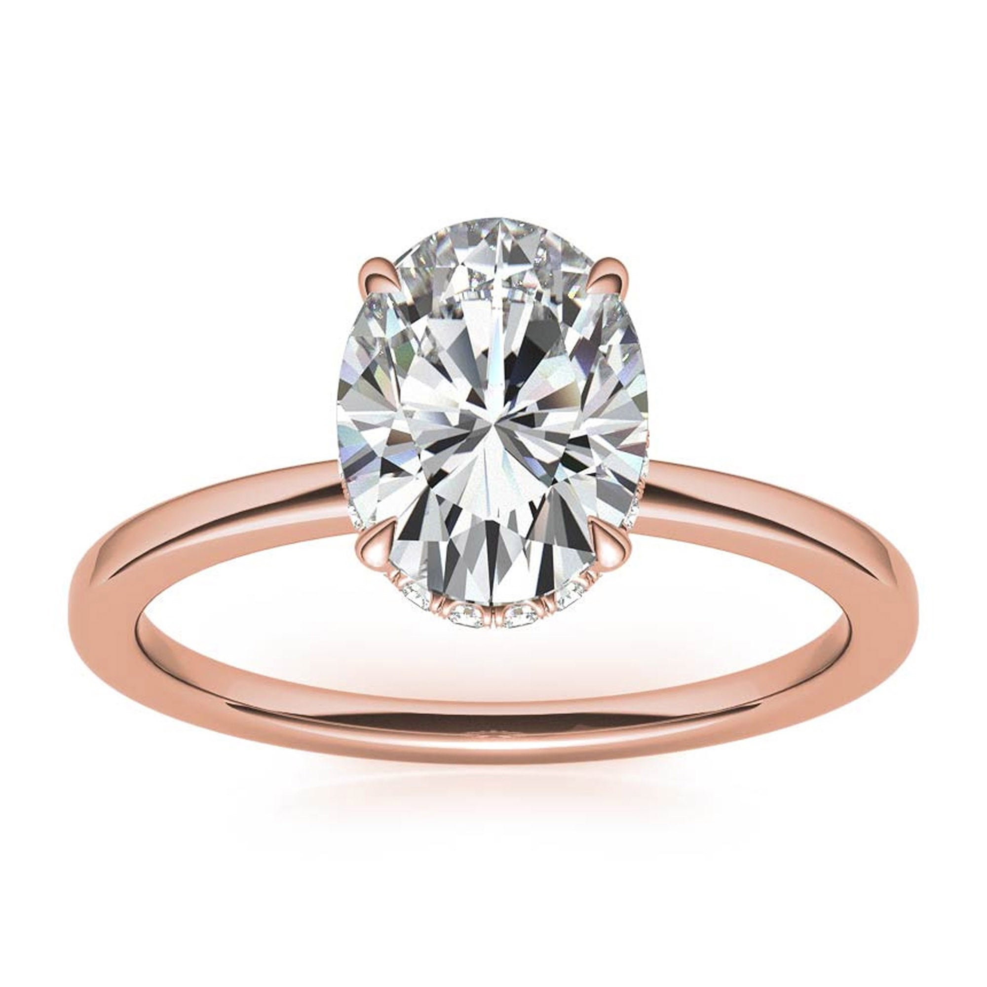 Sterling Silver Oval-Cut Solitaire Rose Gold Minimalist Engagement Ring for Women