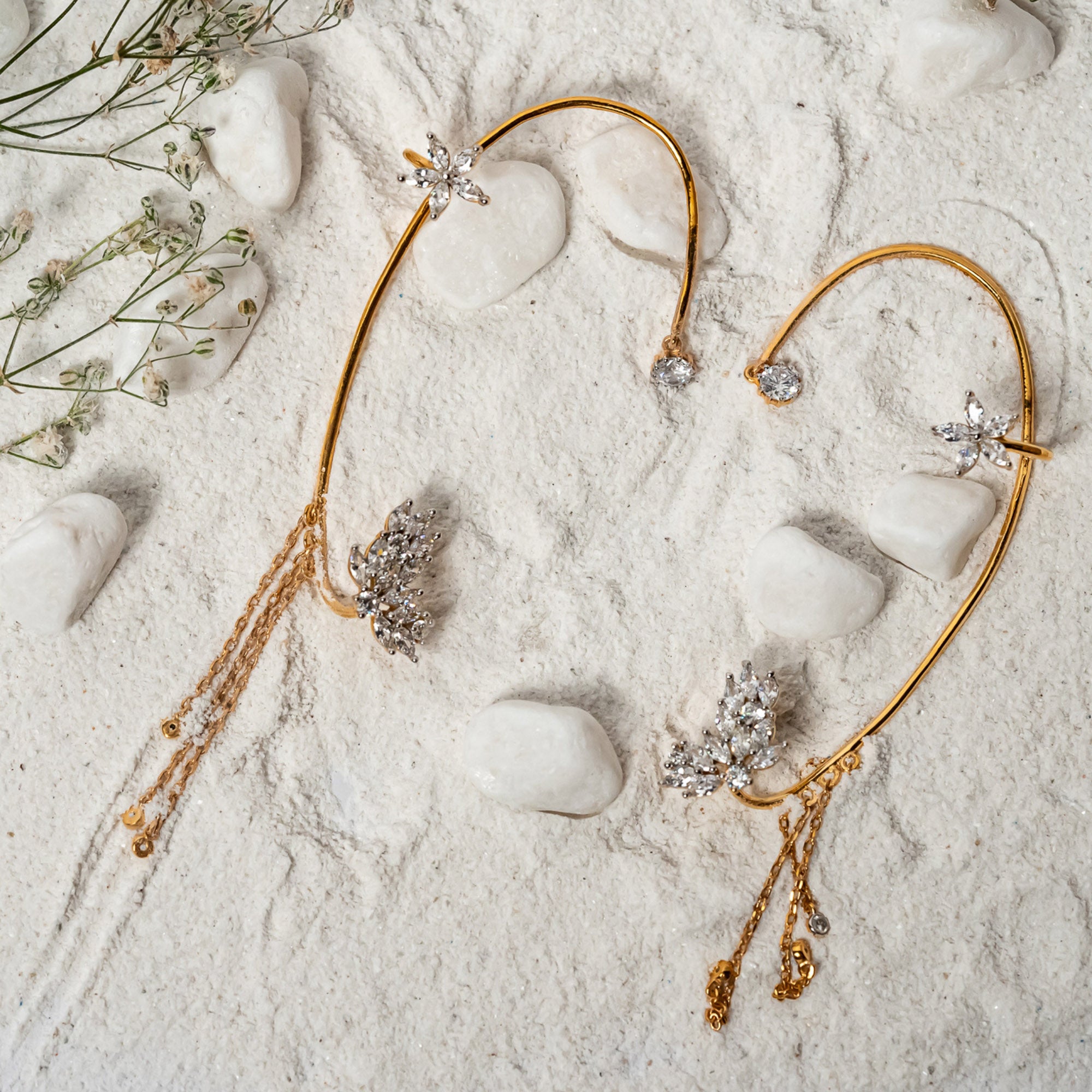 Floral Wing Diamond Ear Cuffs