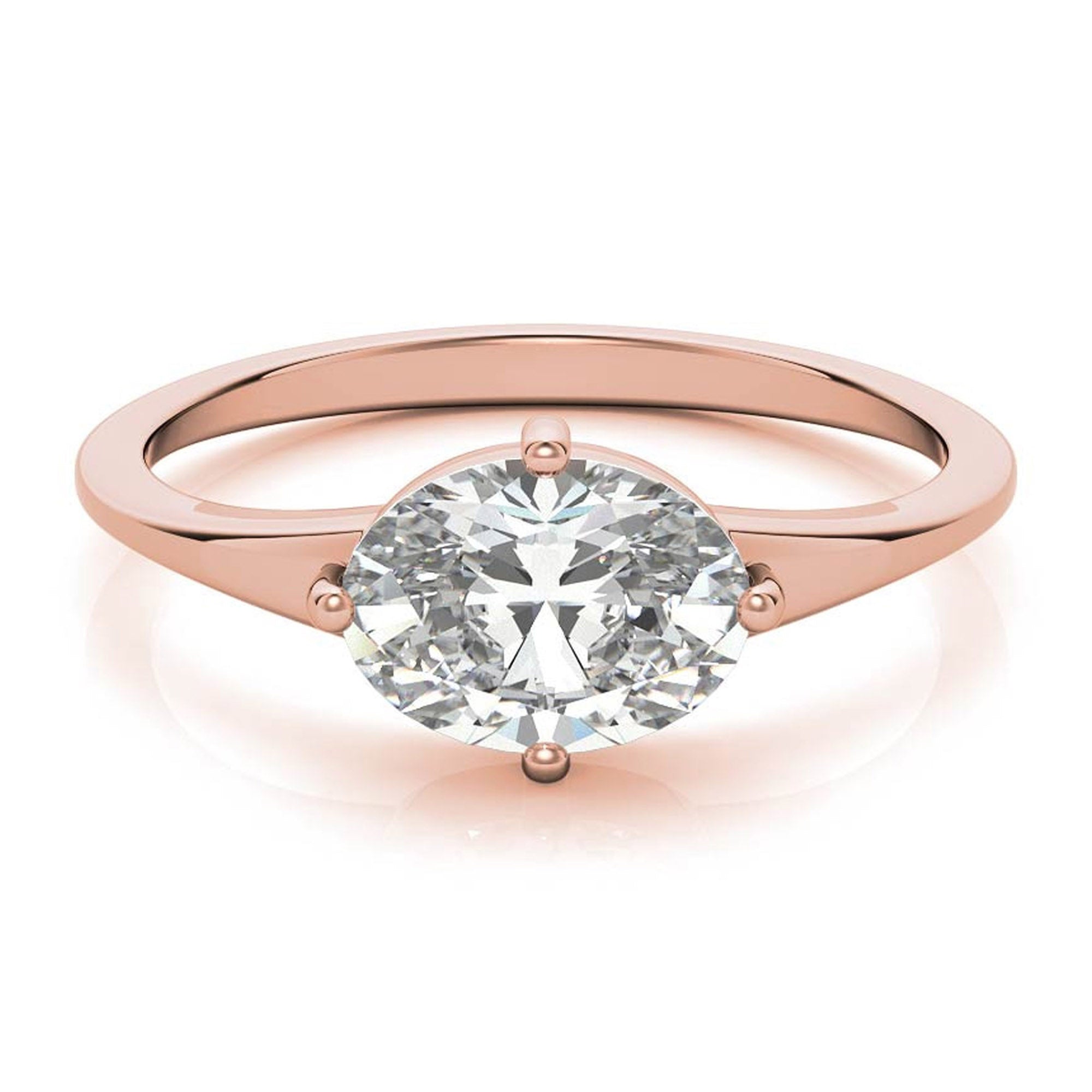 Stunning Solara Oval Solitaire Ring - Adjustable Sterling Silver with Luxurious Rose Gold Plating