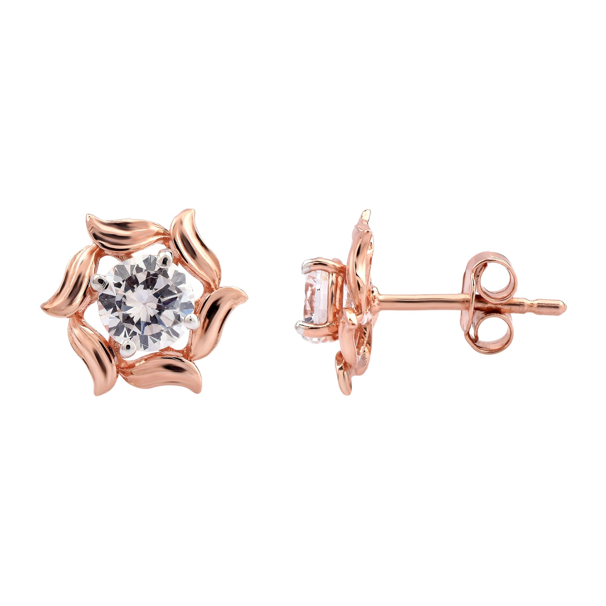 Rose Gold Floral Diamond Stud Earrings