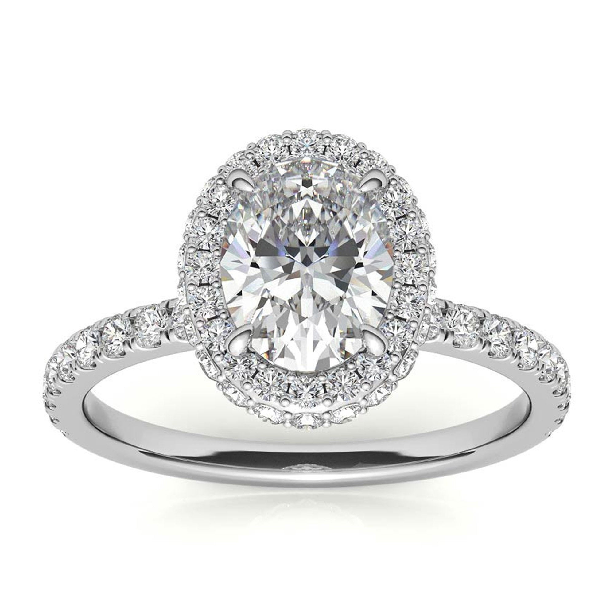 Elegant Halo 925 Sterling Silver Adjustable Oval-Cut Pave White Gold Engagement Ring For Women