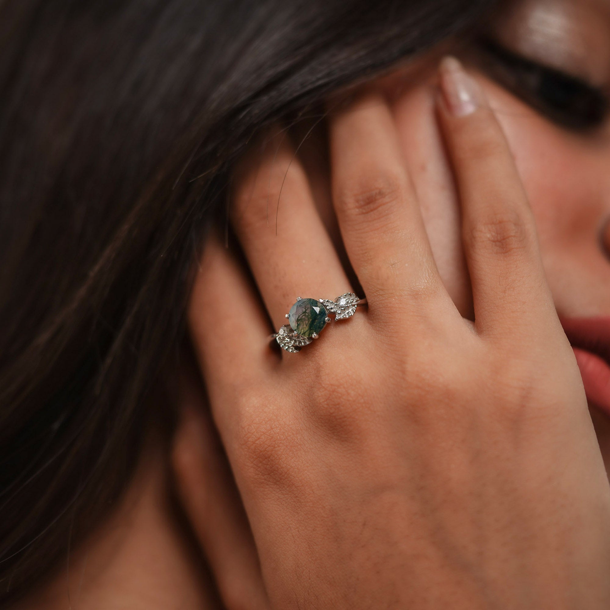 Moss Agate Elegance Adjustable Ring