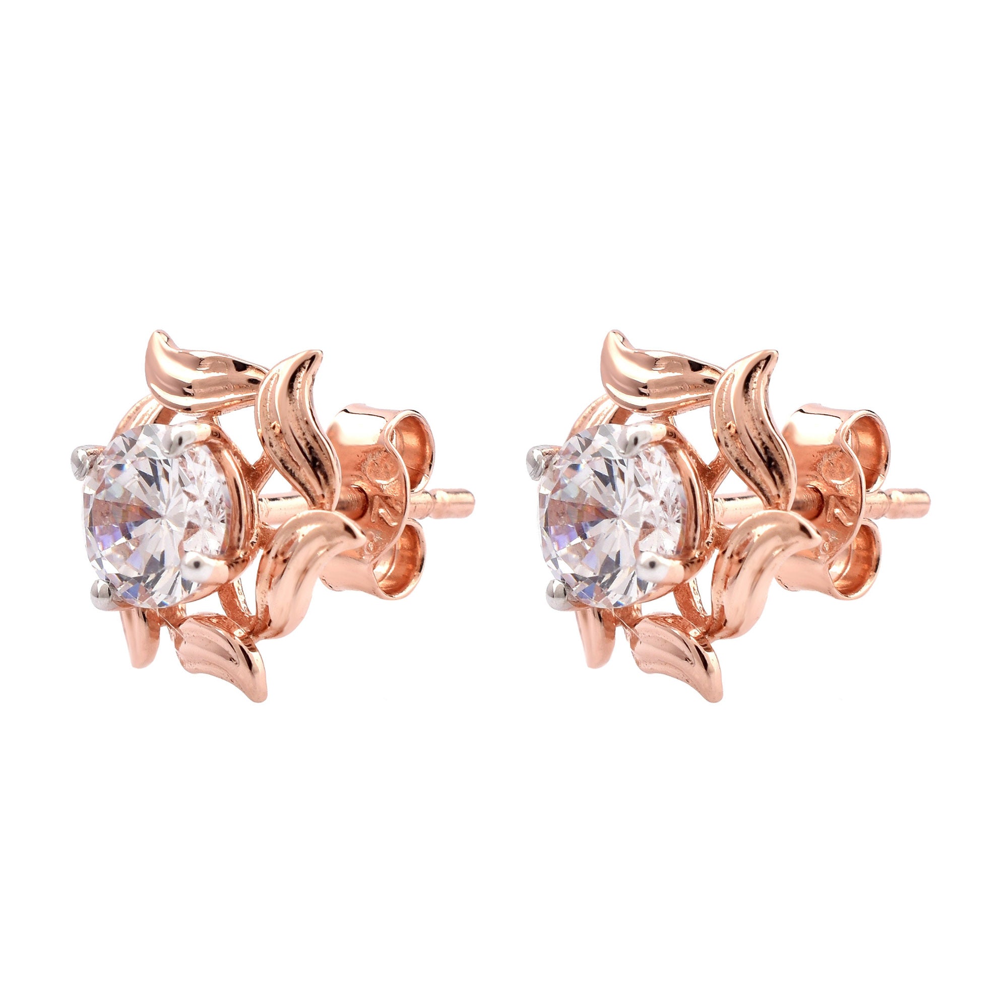 Rose Gold Floral Diamond Stud Earrings