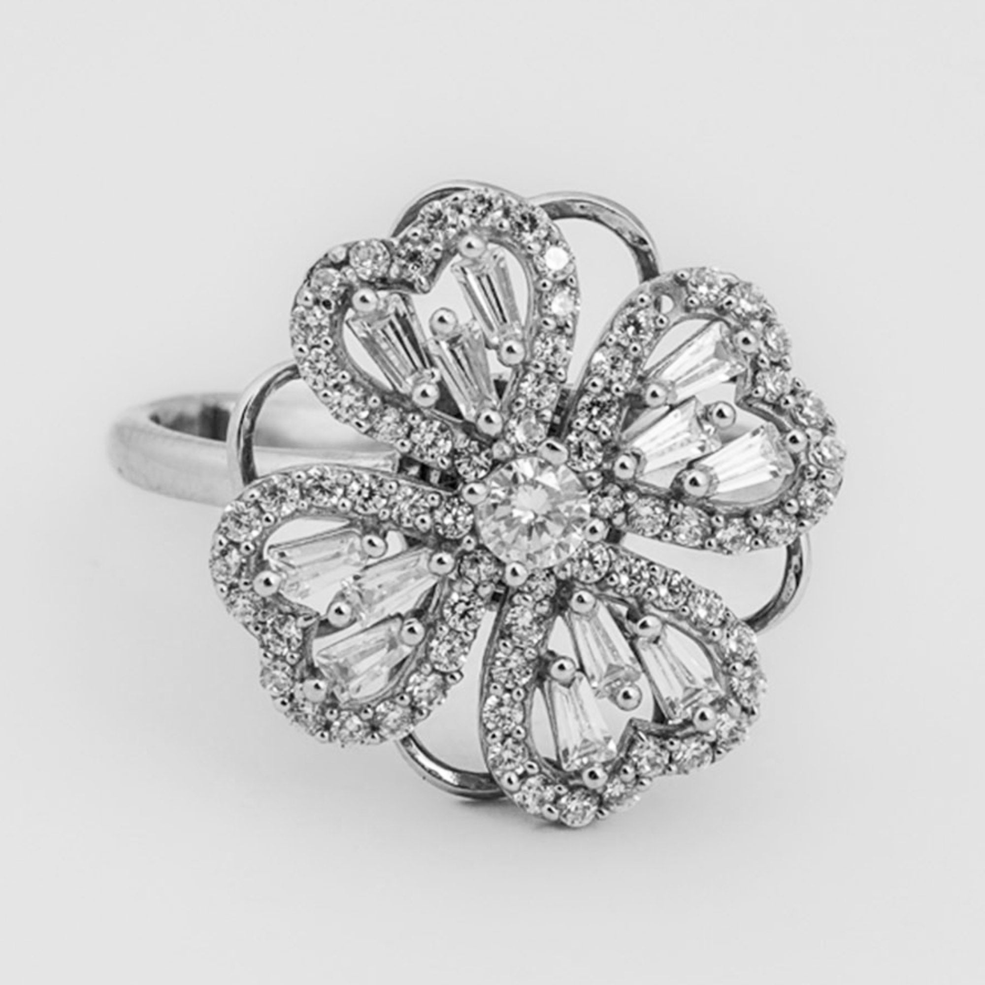 Heart Floral White Gold Silver Adjustable Spinning Ring For Women