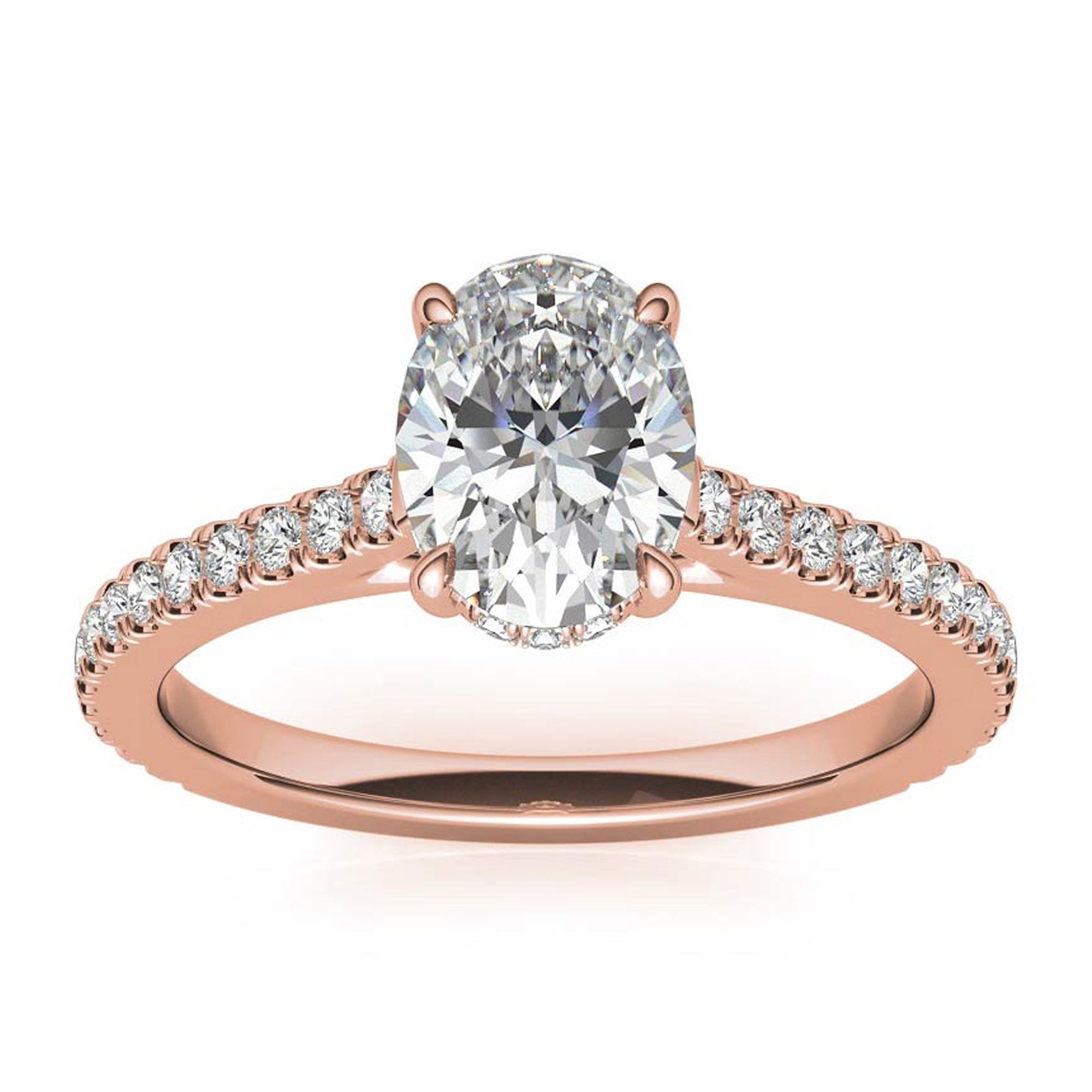 Elegant Classic Sterling Silver Adjustable Oval Cut Zircon Pave Set Rose Gold Engagement Ring For Women