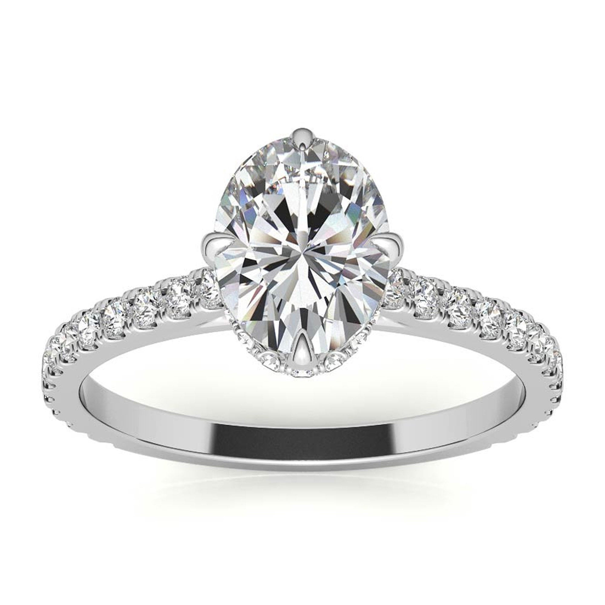 Oval-Cut Pavé White Gold-Plated Adjustable 925 Sterling Silver Elegant Engagement Ring For Women