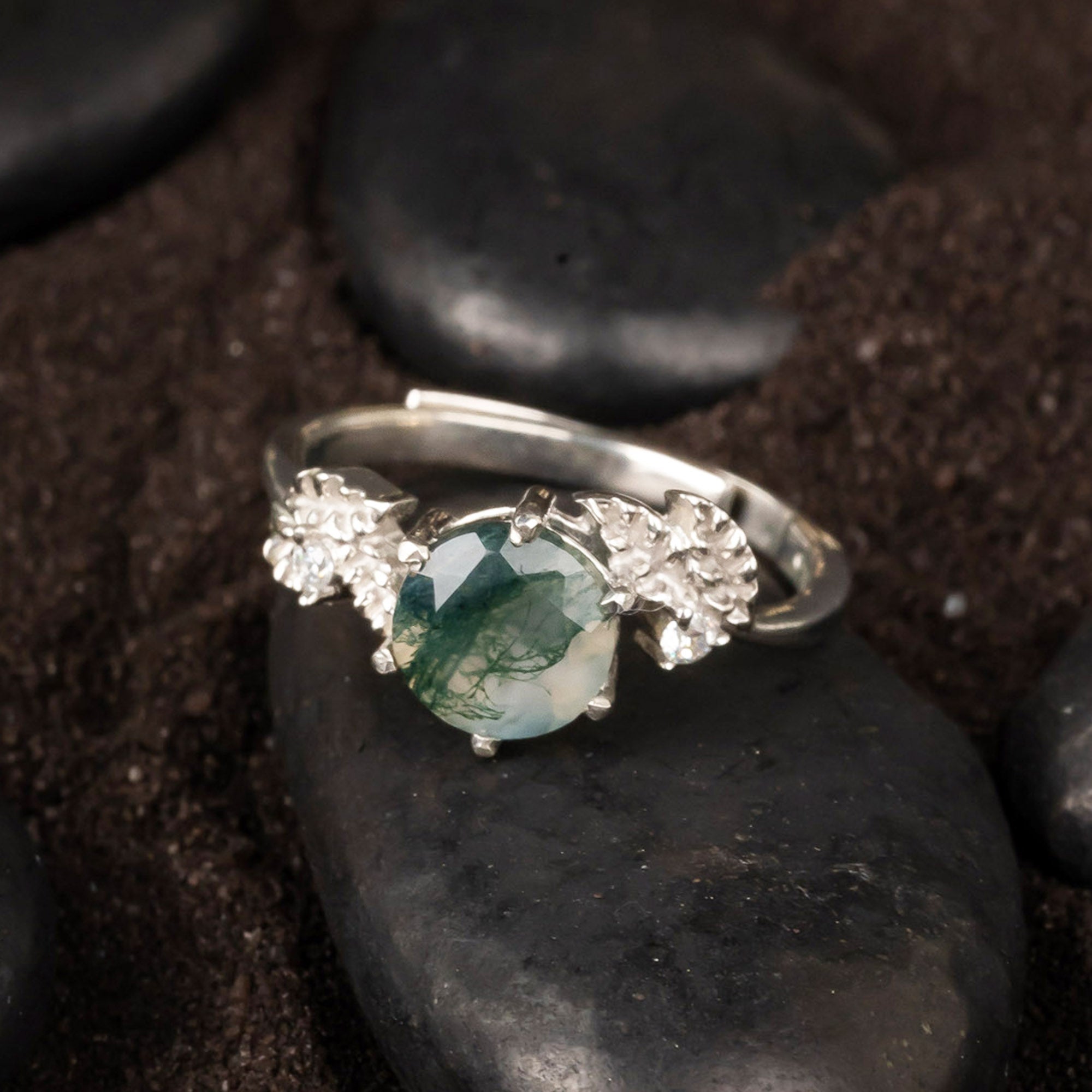 Moss Agate Elegance Adjustable Ring
