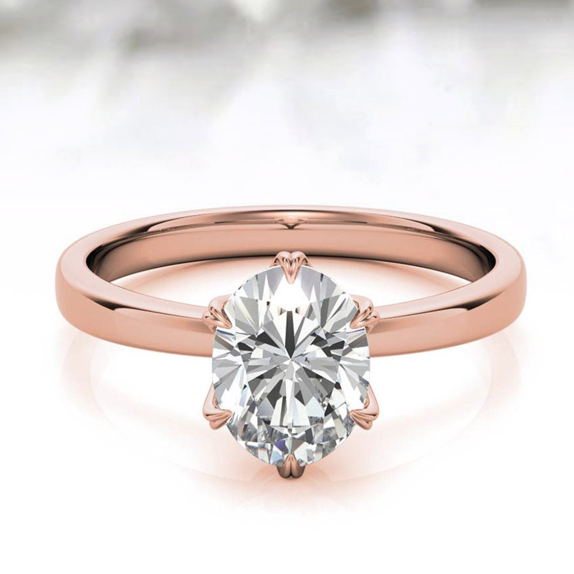Stunning Adjustable Solitaire Ring - Rose Gold Plated Sterling Silver with American Diamond
