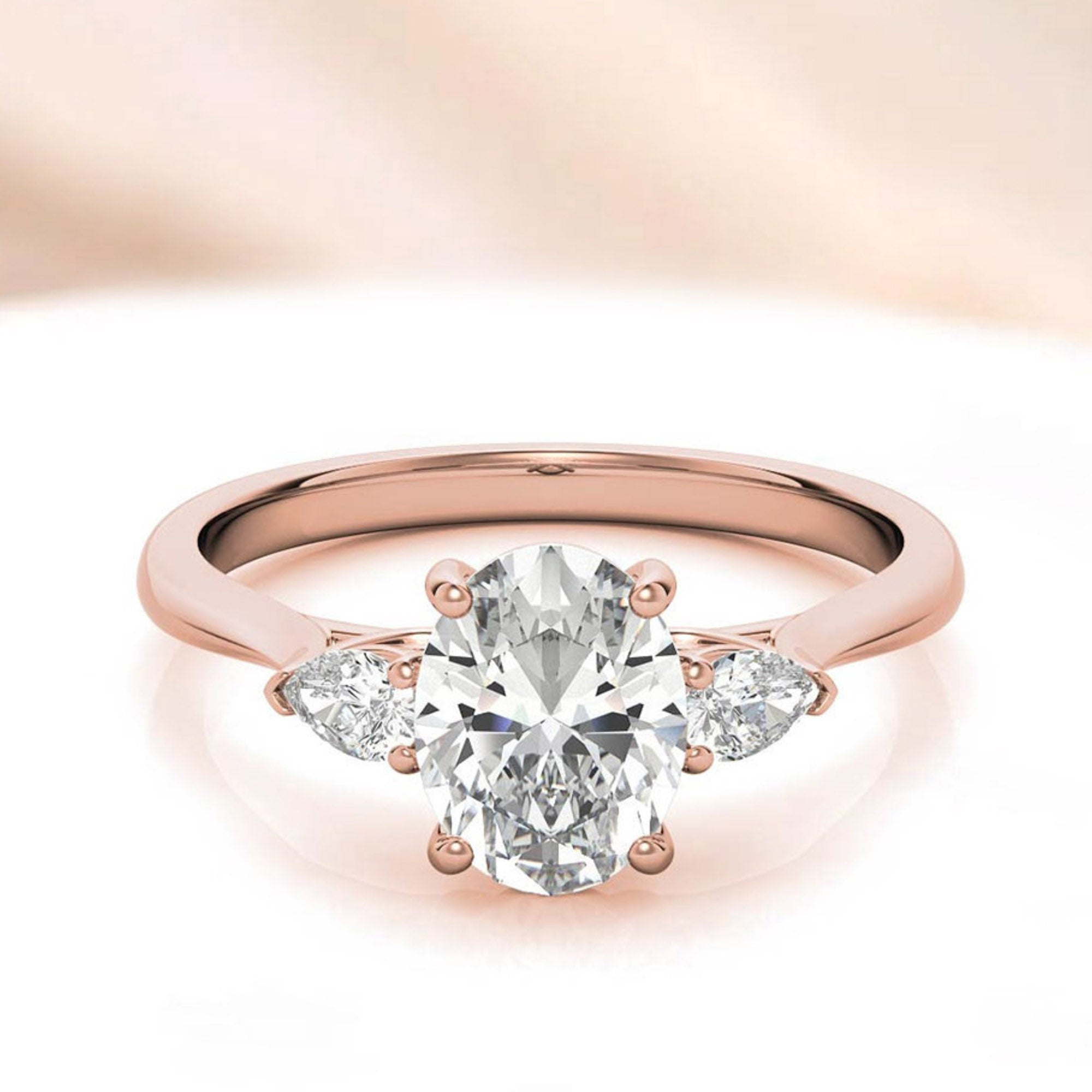 Elegant Classic Sterling Silver Adjustable Oval-Cut Three-Stone Rose Gold Ring for Women