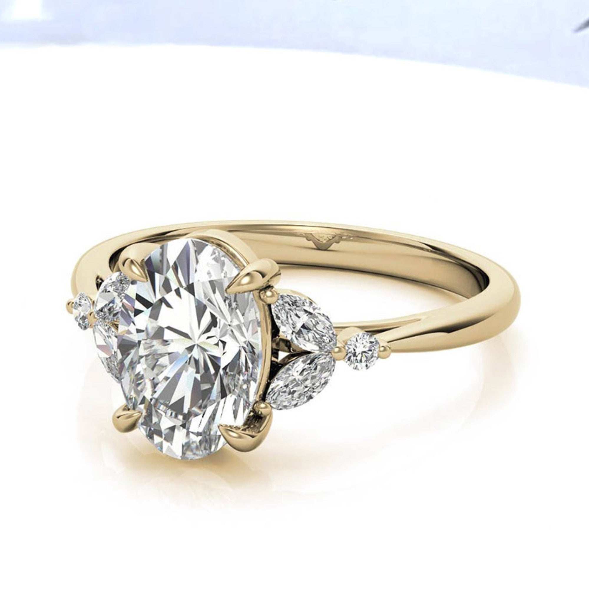 Stunning Adjustable Oval-Cut Ring in Yellow Gold Plating | Elegant Sterling Silver & American Diamond