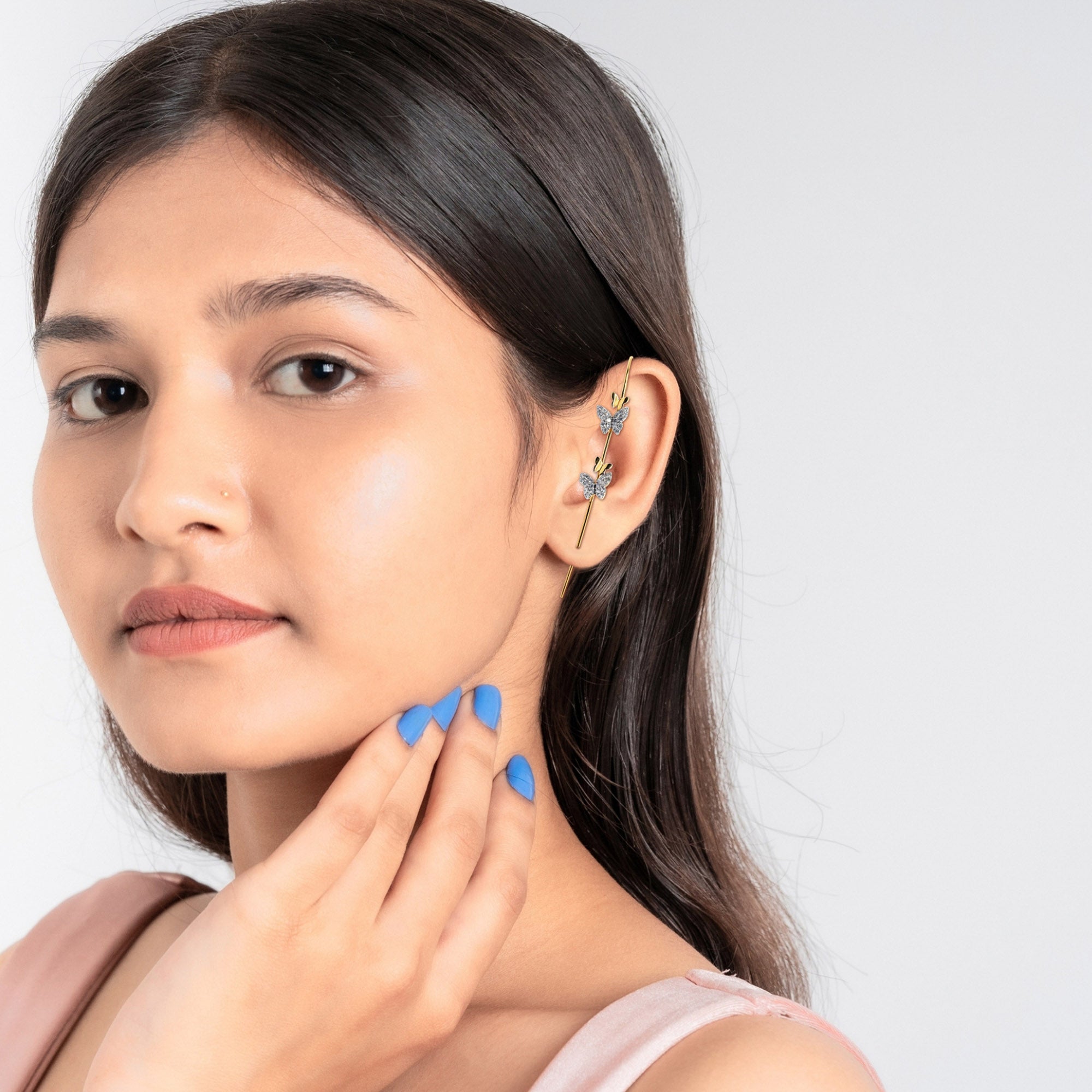 Dainty Butterfly Ear Climber Earrings
