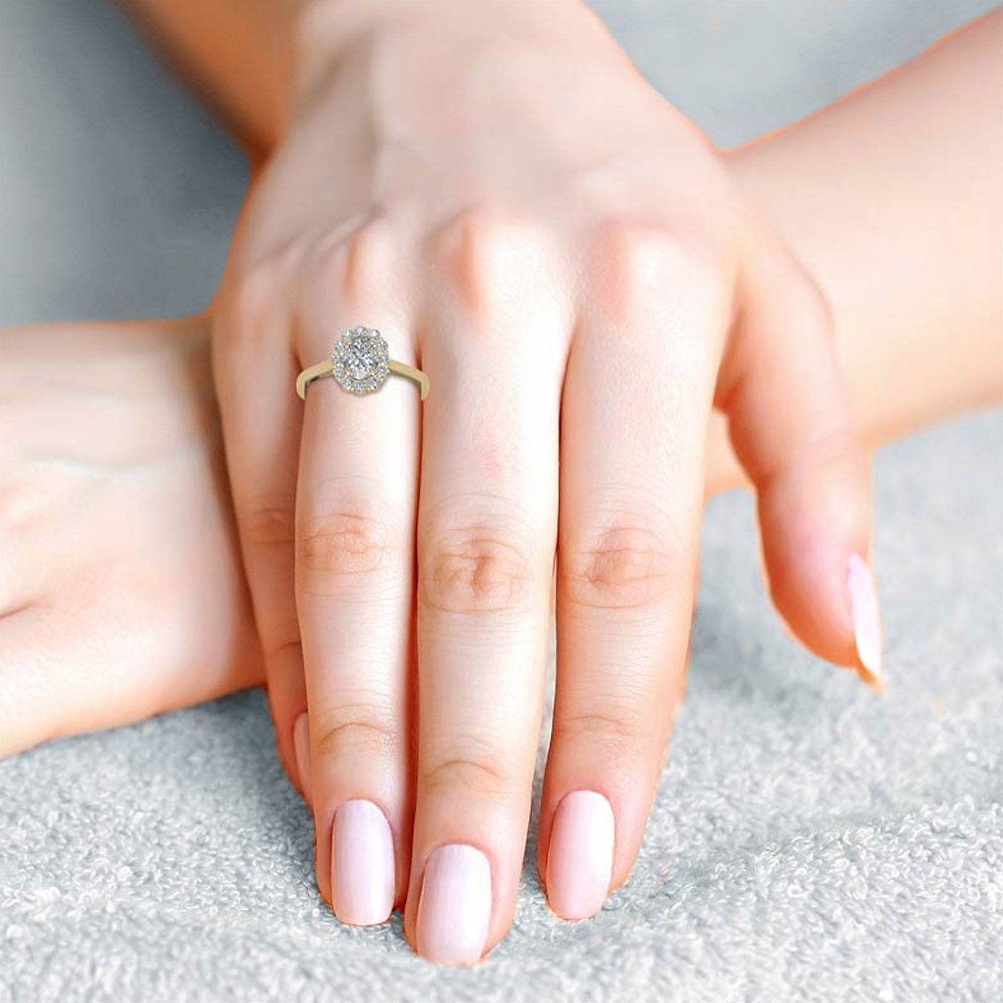 Stunning Adjustable Sterling Silver Oval Halo Cluster Ring - White Gold Plated Elegance for Any Occasion!