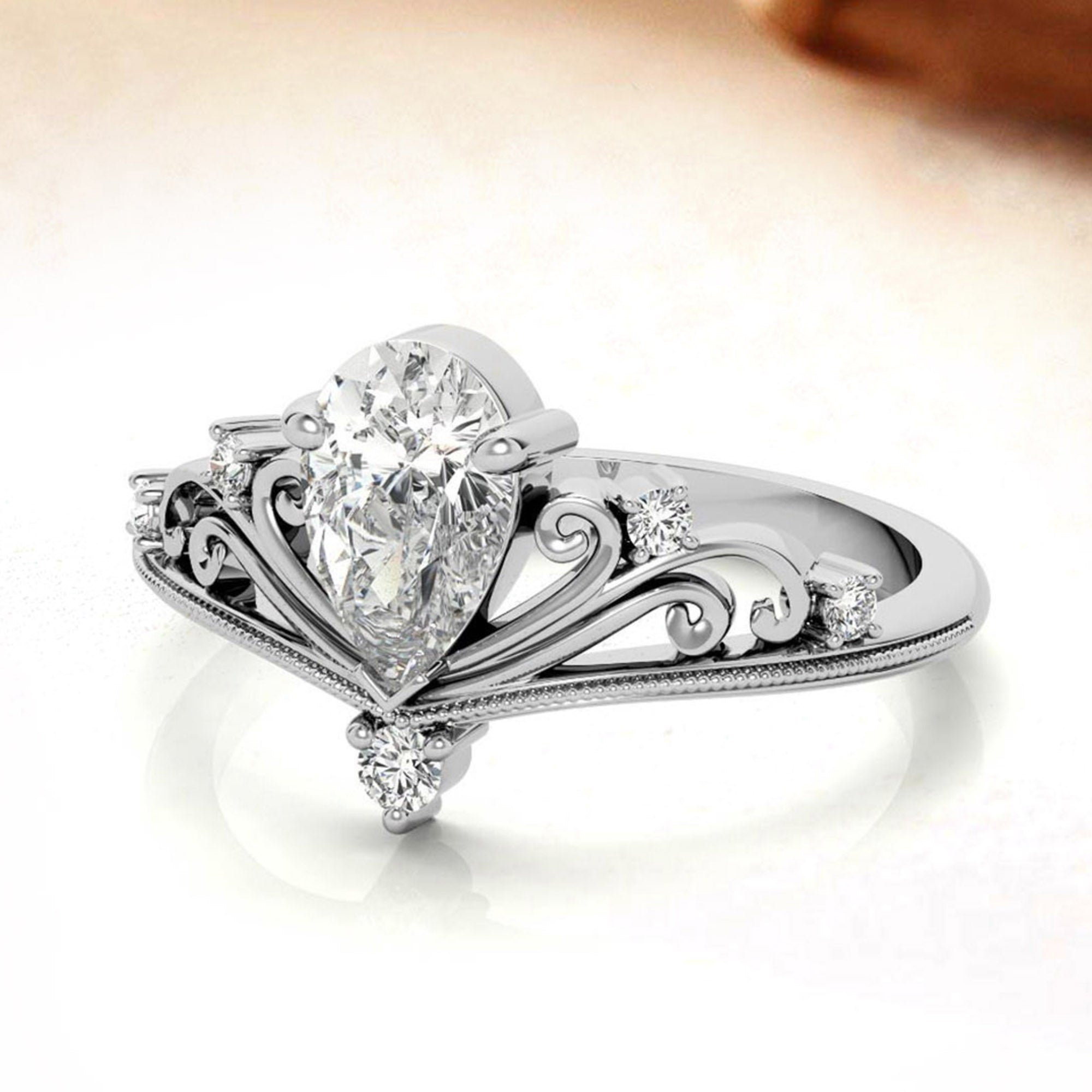 Silver Pear Cut Majesty Ring