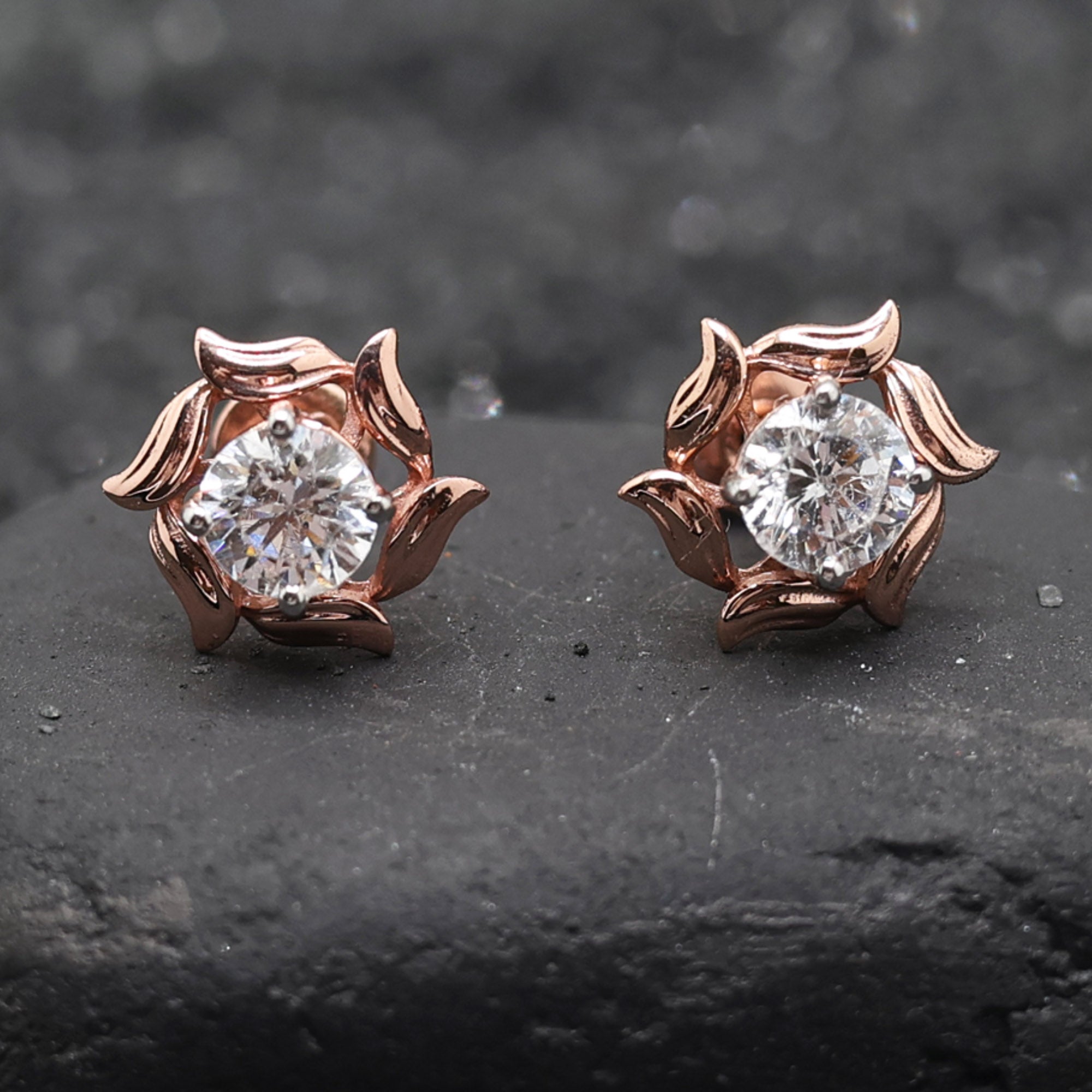 Rose Gold Floral Diamond Stud Earrings