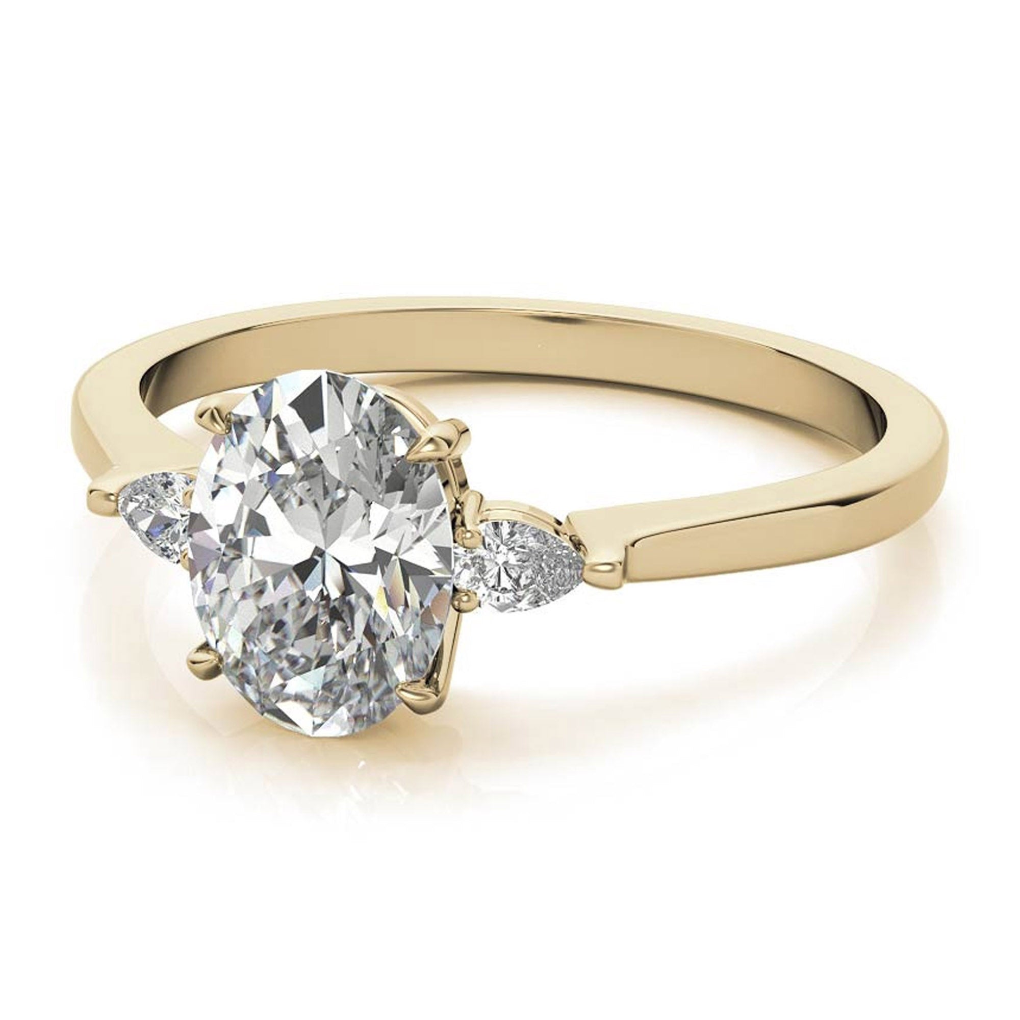 Timeless Classic Sterling Silver Adjustable Three-Stone Oval Cut Zircon Yellow Gold Engagement Ring For Women