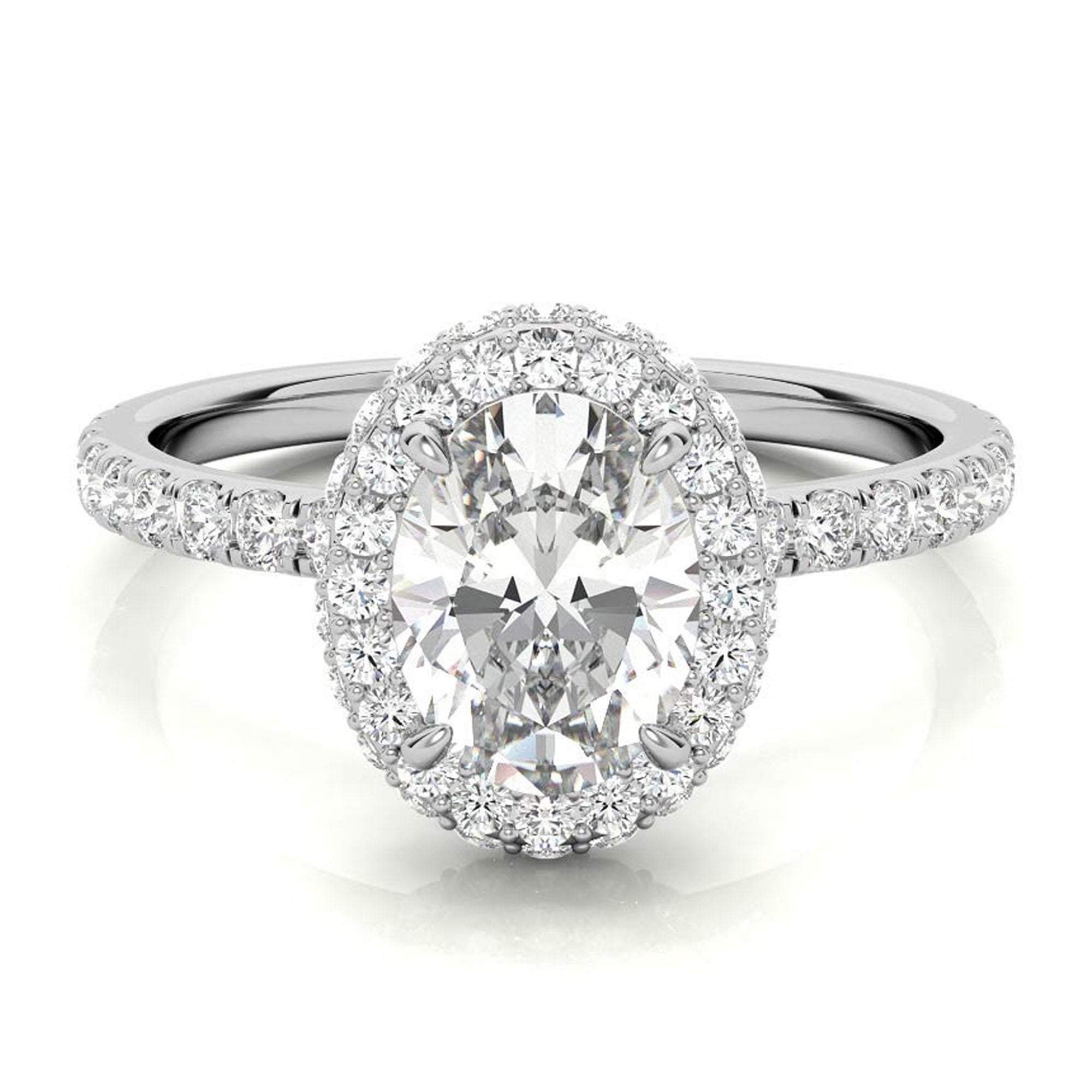 Elegant Halo 925 Sterling Silver Adjustable Oval-Cut Pave White Gold Engagement Ring For Women
