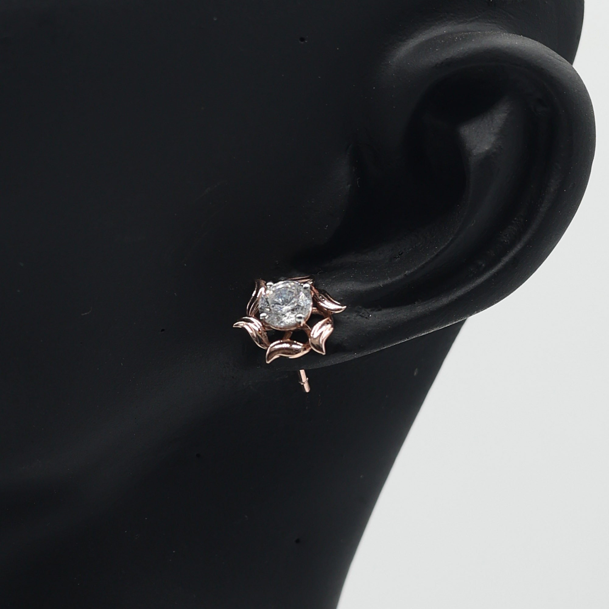Rose Gold Floral Diamond Stud Earrings