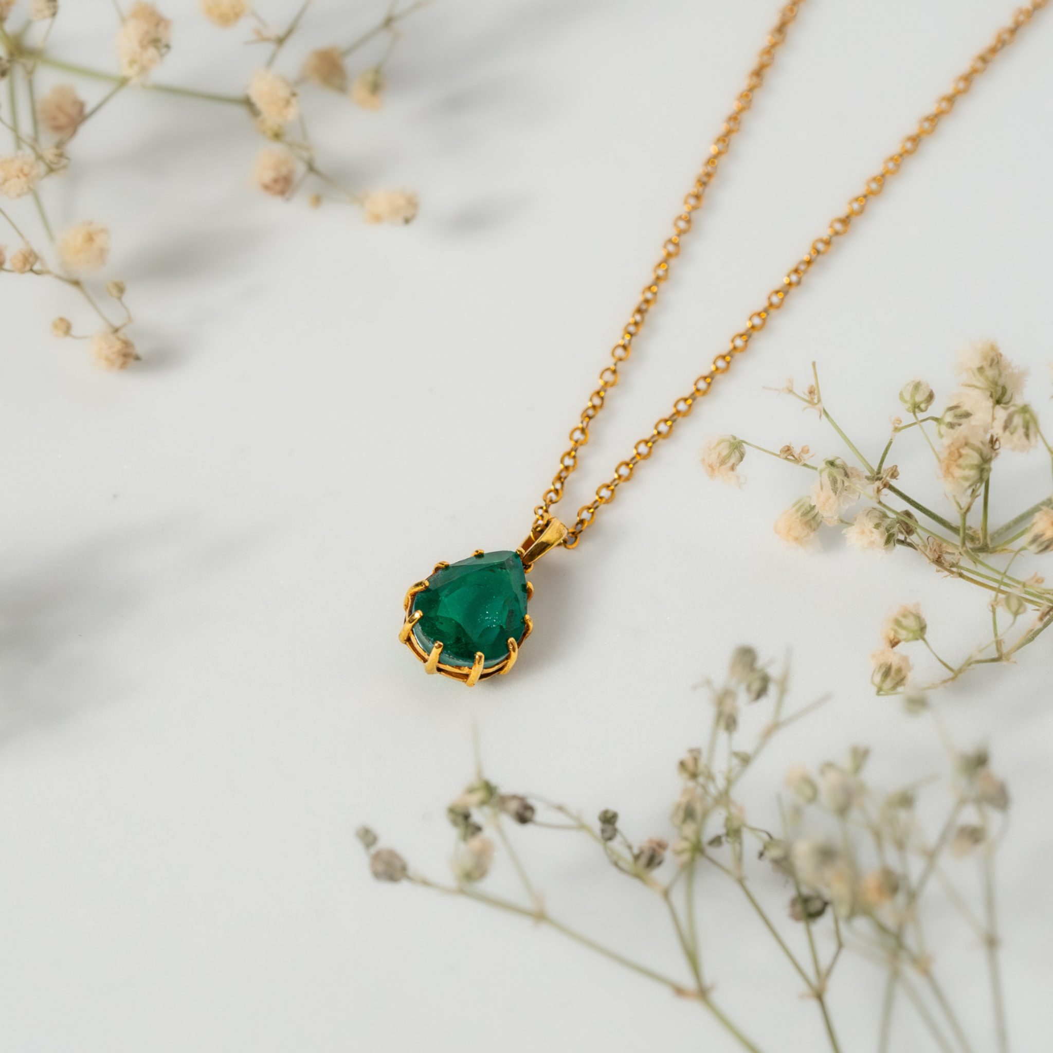 Minimal Pear Emerald Pendant