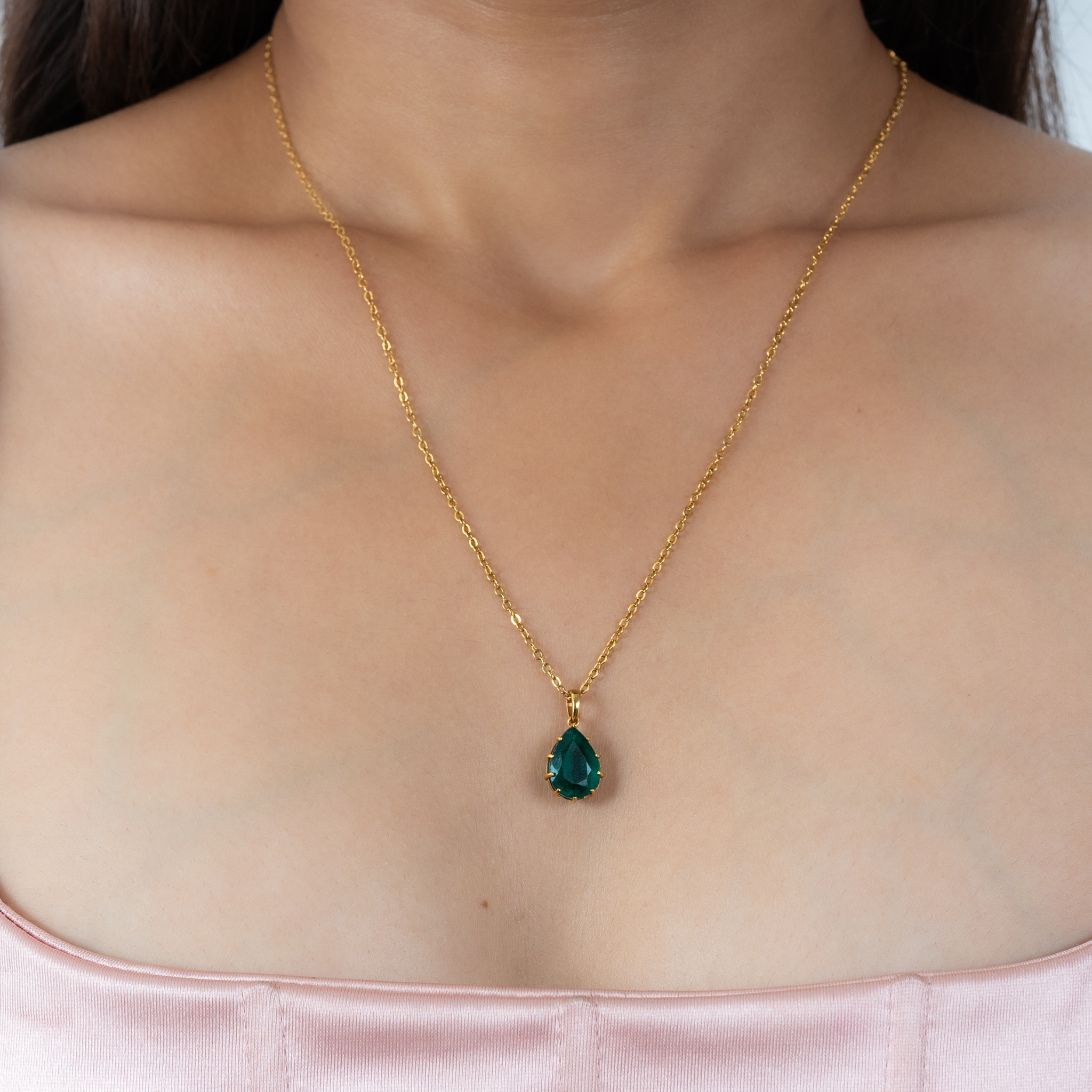 Minimal Pear Emerald Pendant