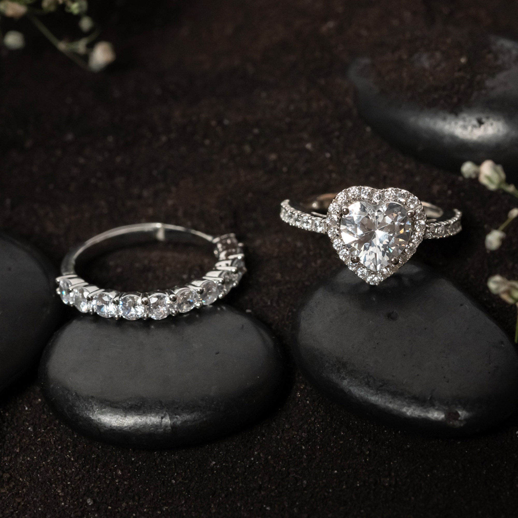 Heart Sparkle Sterling Silver Ring Set