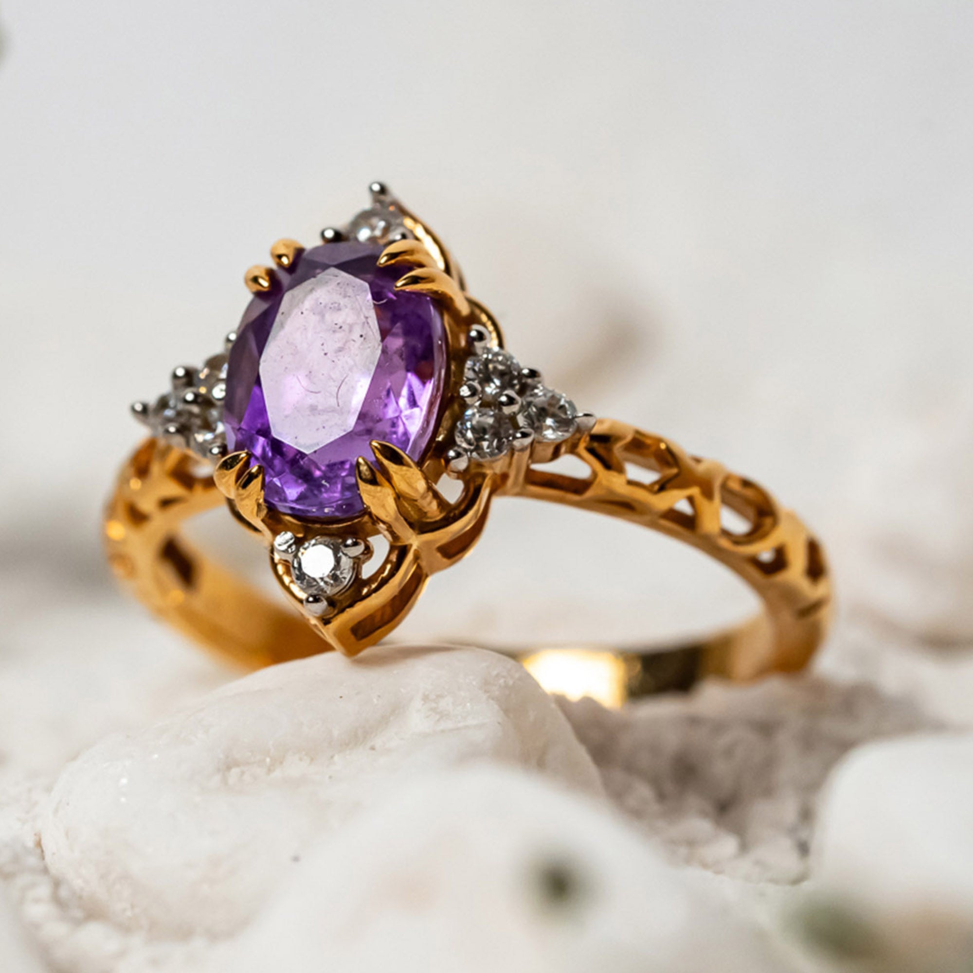 Three Piece Amethyst Ring Set