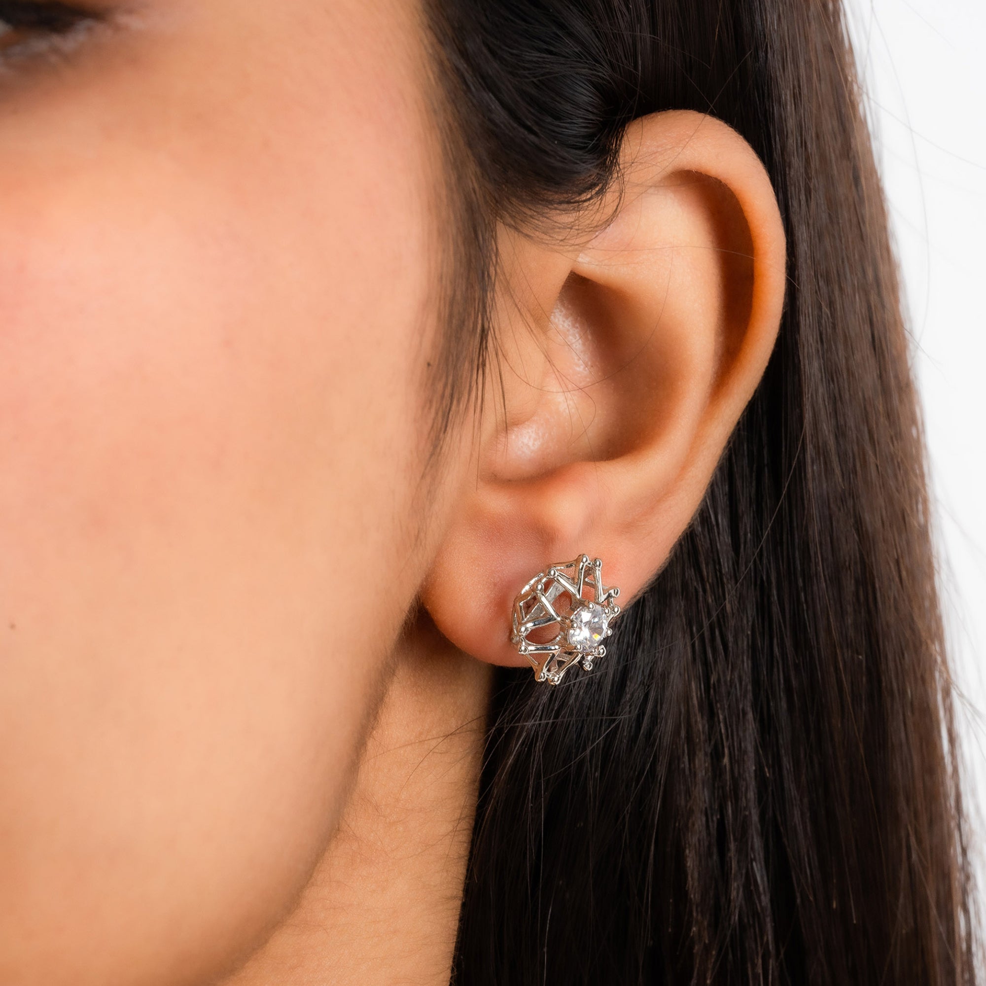 Starburst Geometric Silver Stud Earrings