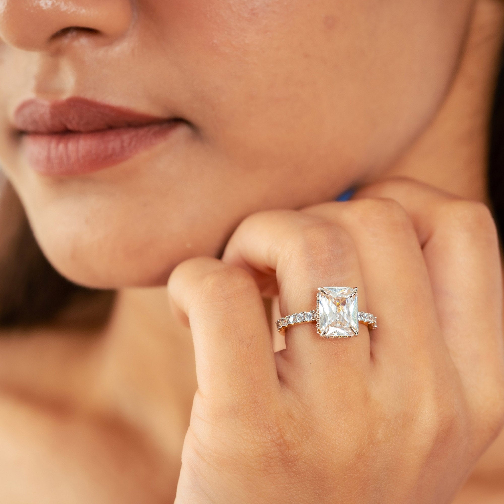 Princess and Round Stone Ring Set