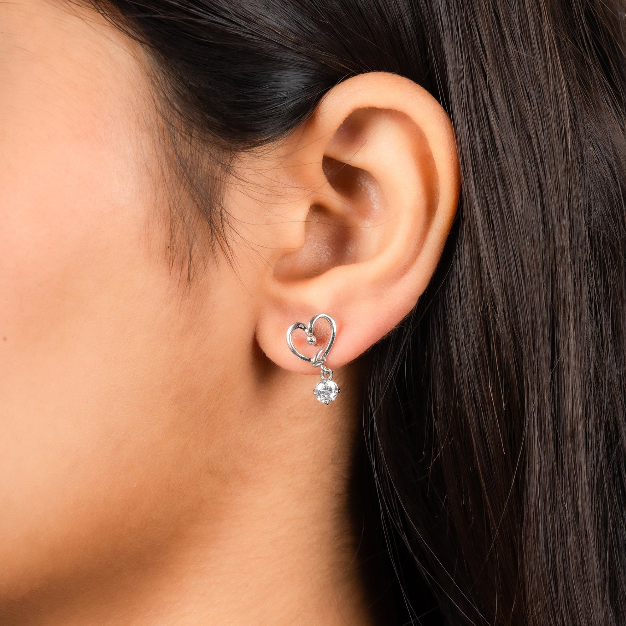 Elegant Heart Solitaire Drop Earrings