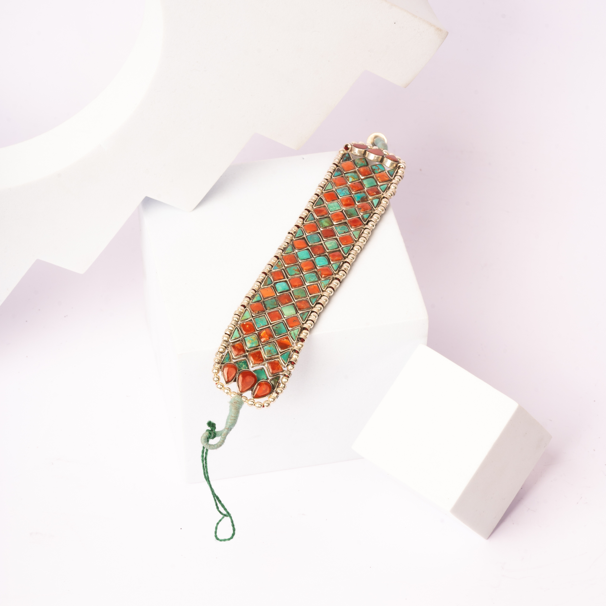 Stunning Coral and Turquoise Silver Rakhi /Friendship Band