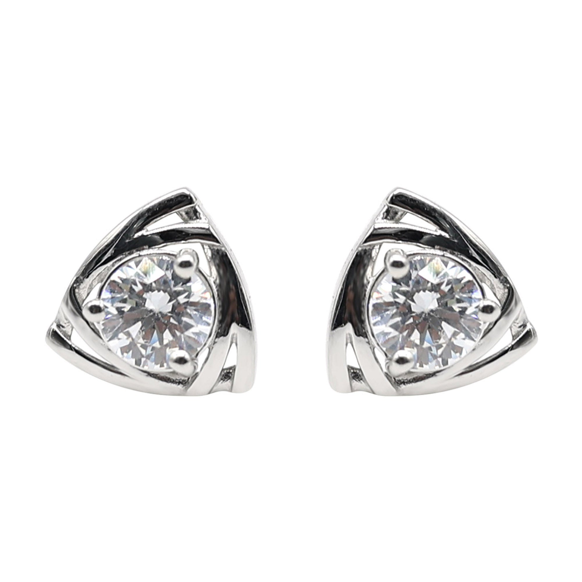 Modern Triangle Solitaire Stud Earrings