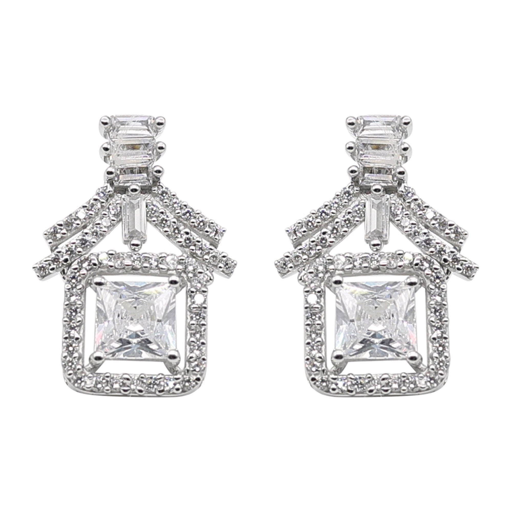 Square Halo Diamond Drop Earrings