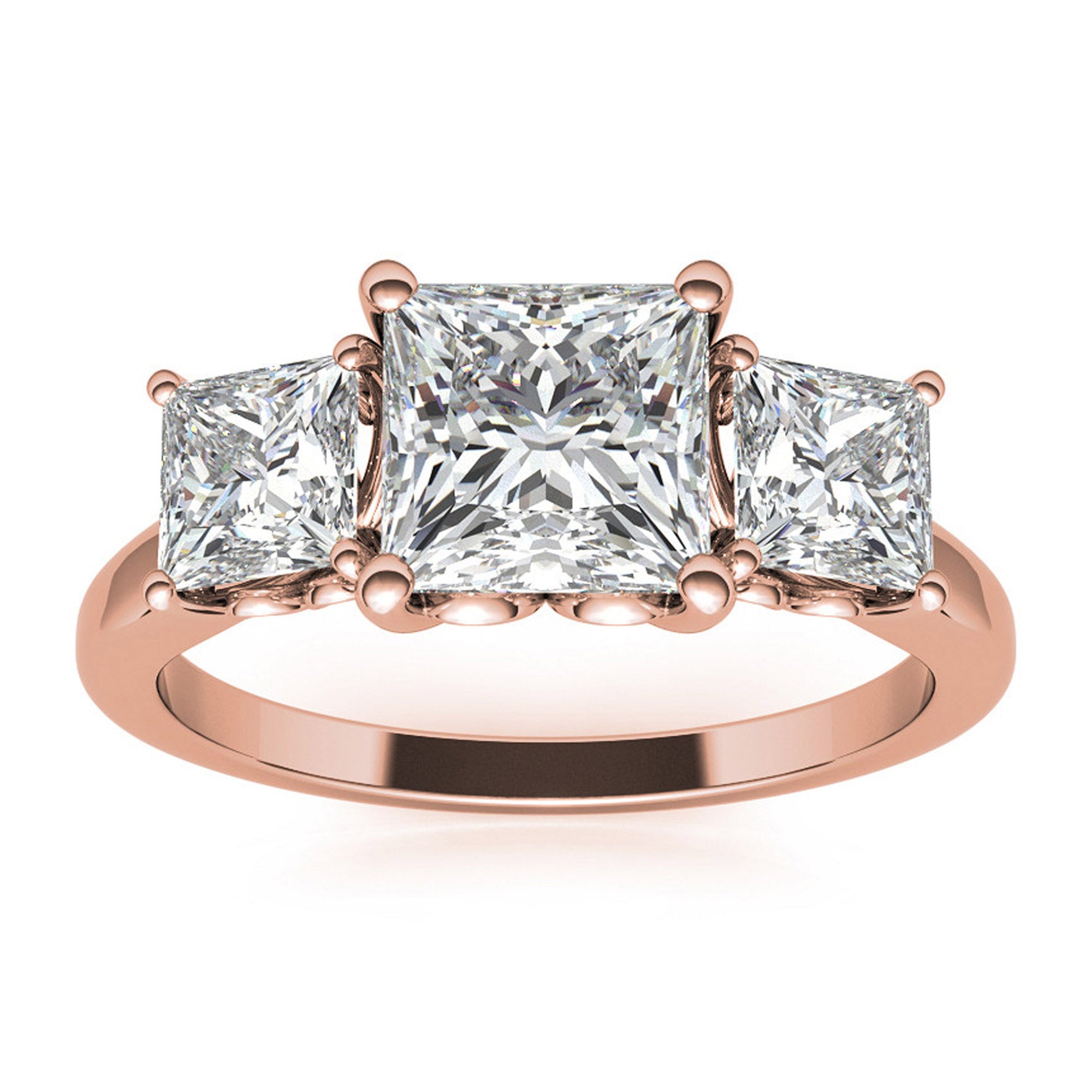 Elegant Three Stone Princess Cut Ring