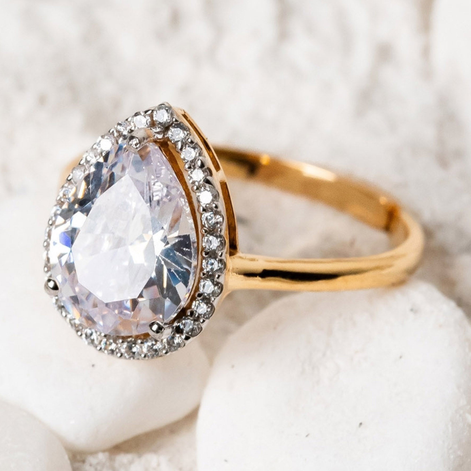 Pear Halo Diamond Ring