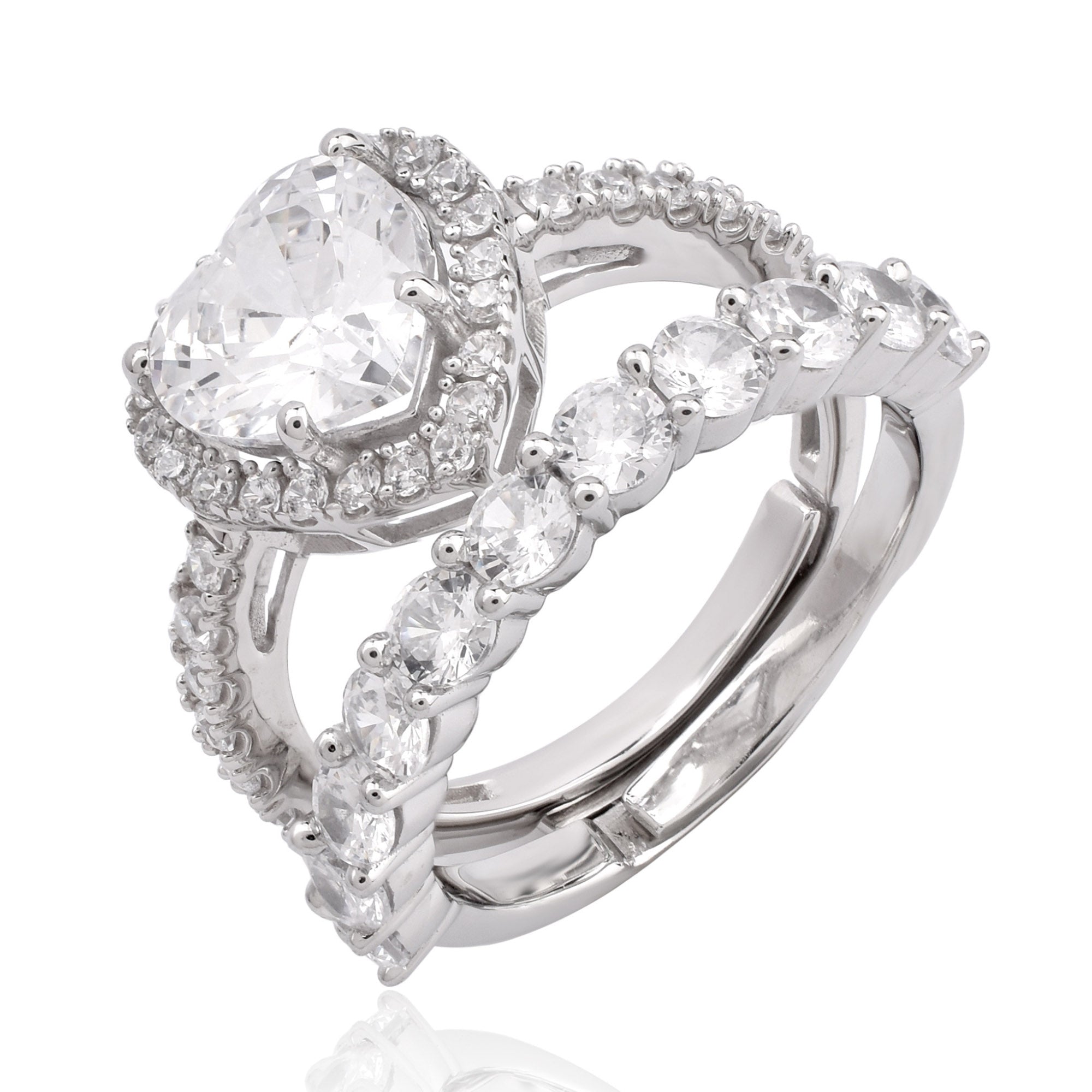 Heart Sparkle Sterling Silver Ring Set