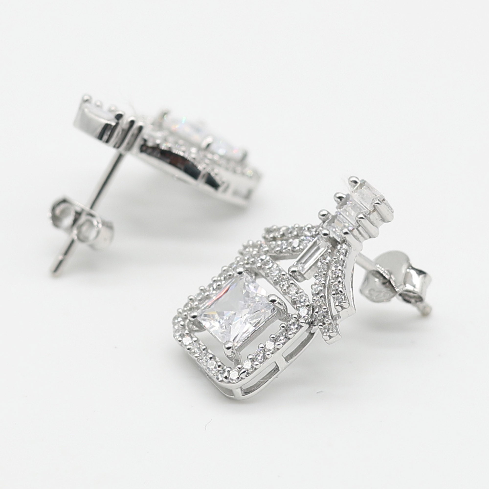 Square Halo Diamond Drop Earrings