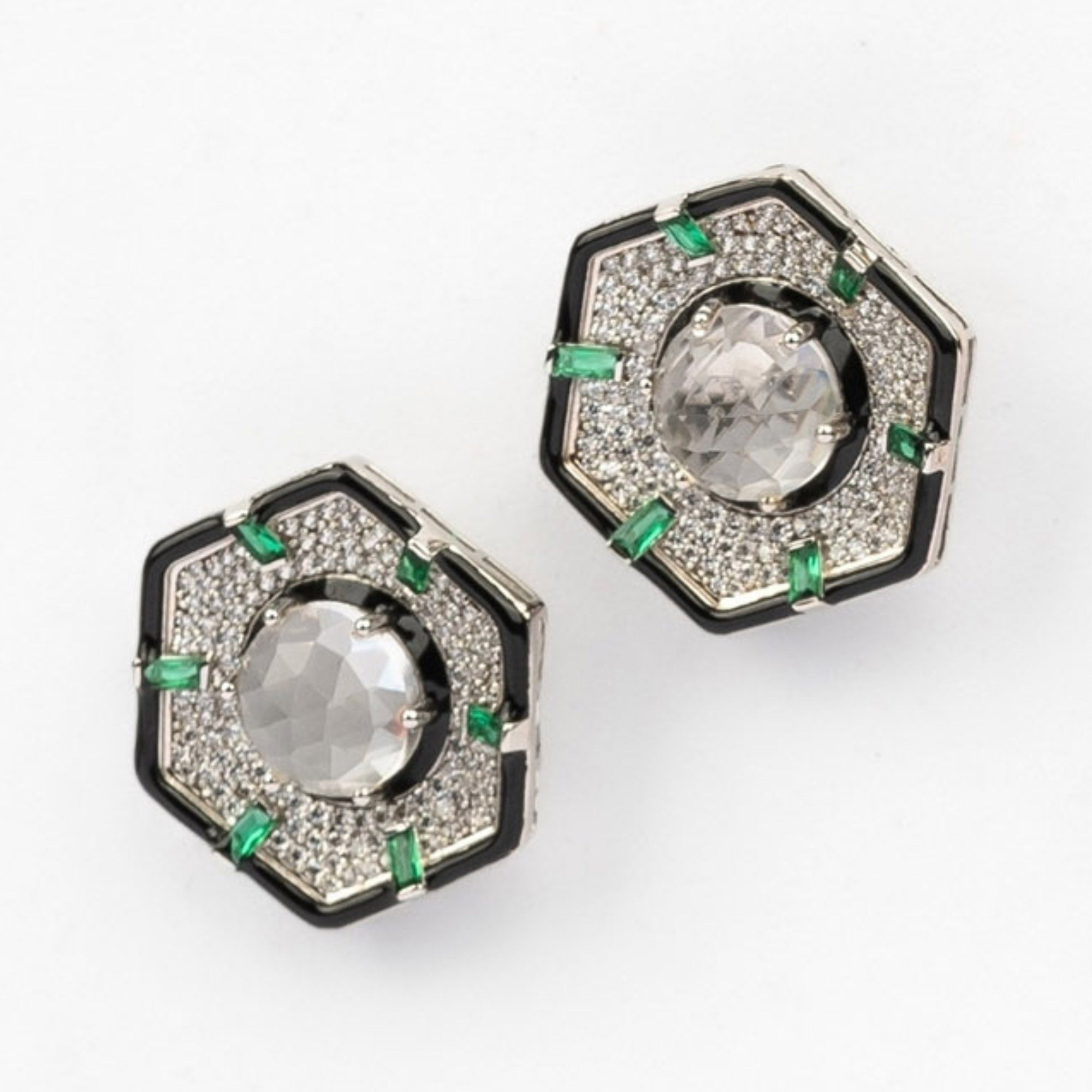 White Topaz Hexagon Stud Earring