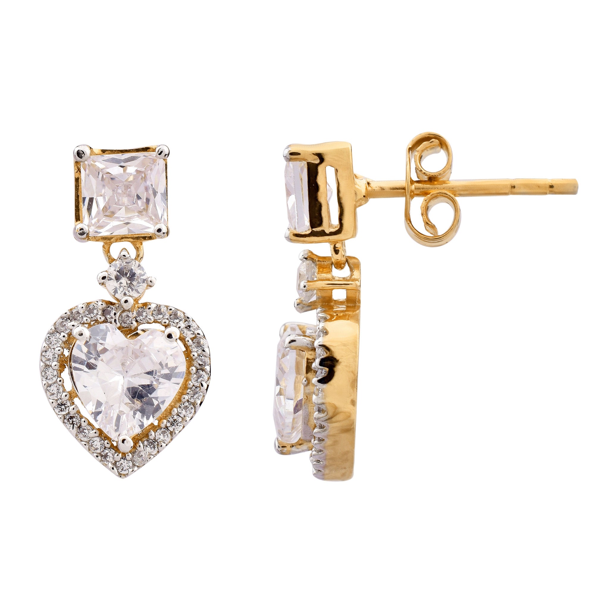Square Heart Halo Drop Earrings