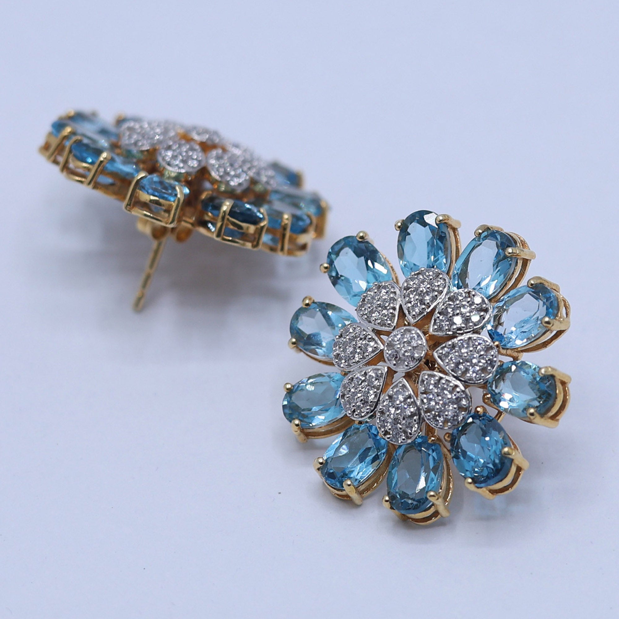 Floral Blue Topaz Stud Earrings