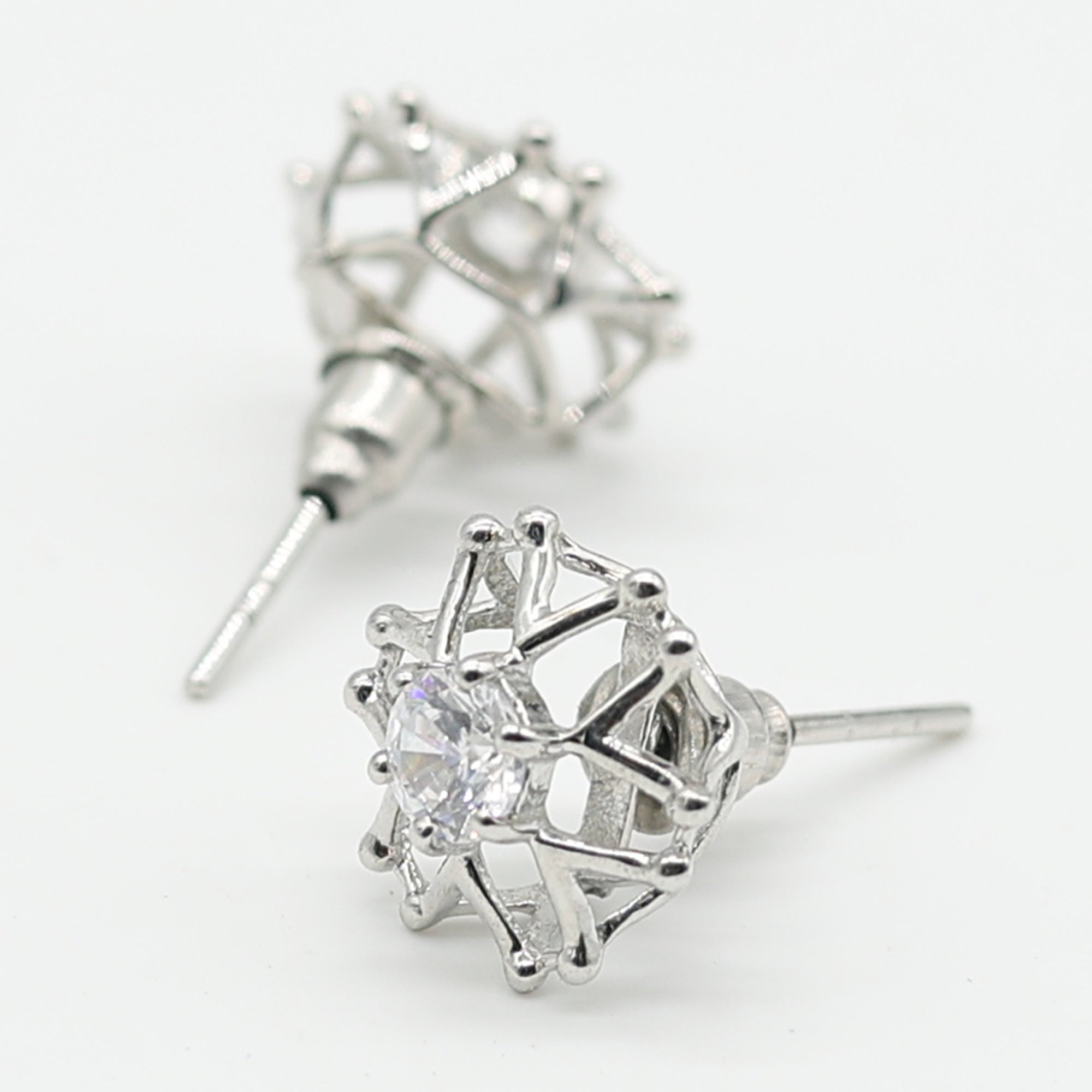 Starburst Geometric Silver Stud Earrings