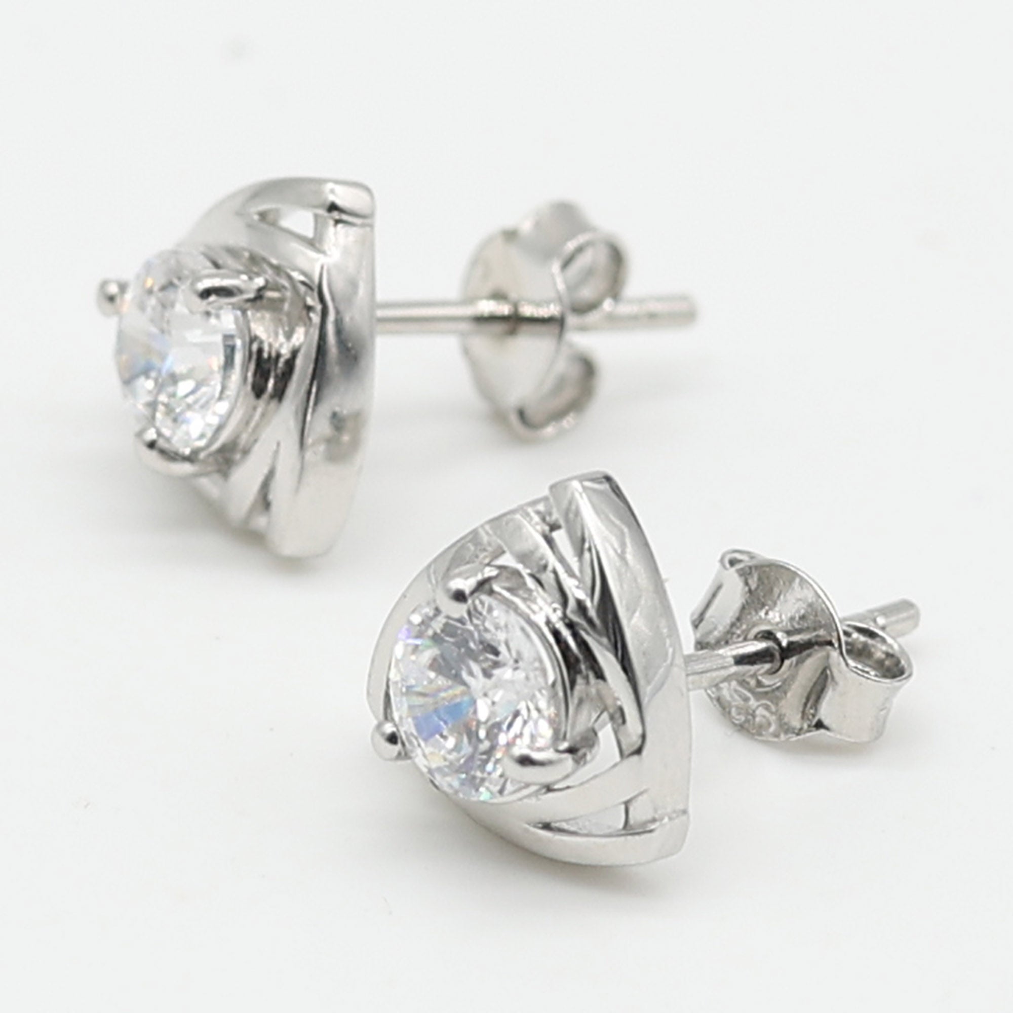 Modern Triangle Solitaire Stud Earrings