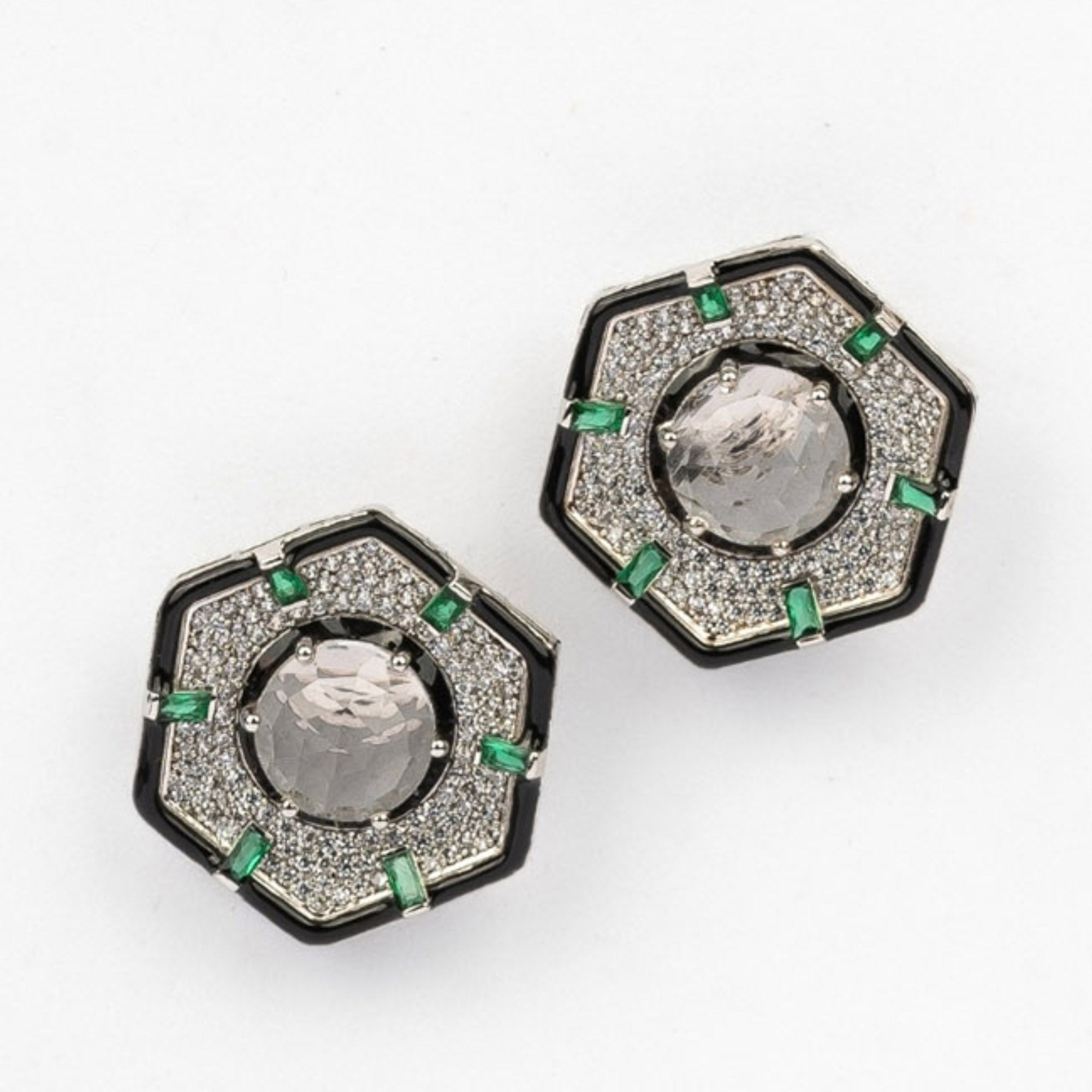 White Topaz Hexagon Stud Earring