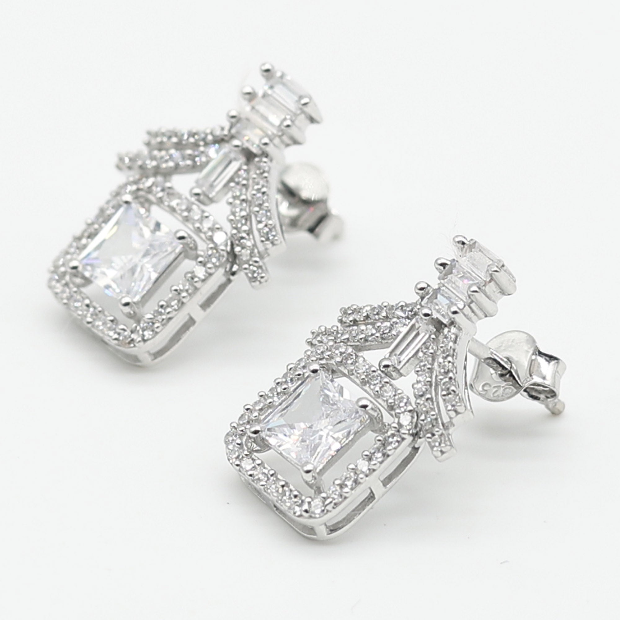 Square Halo Diamond Drop Earrings