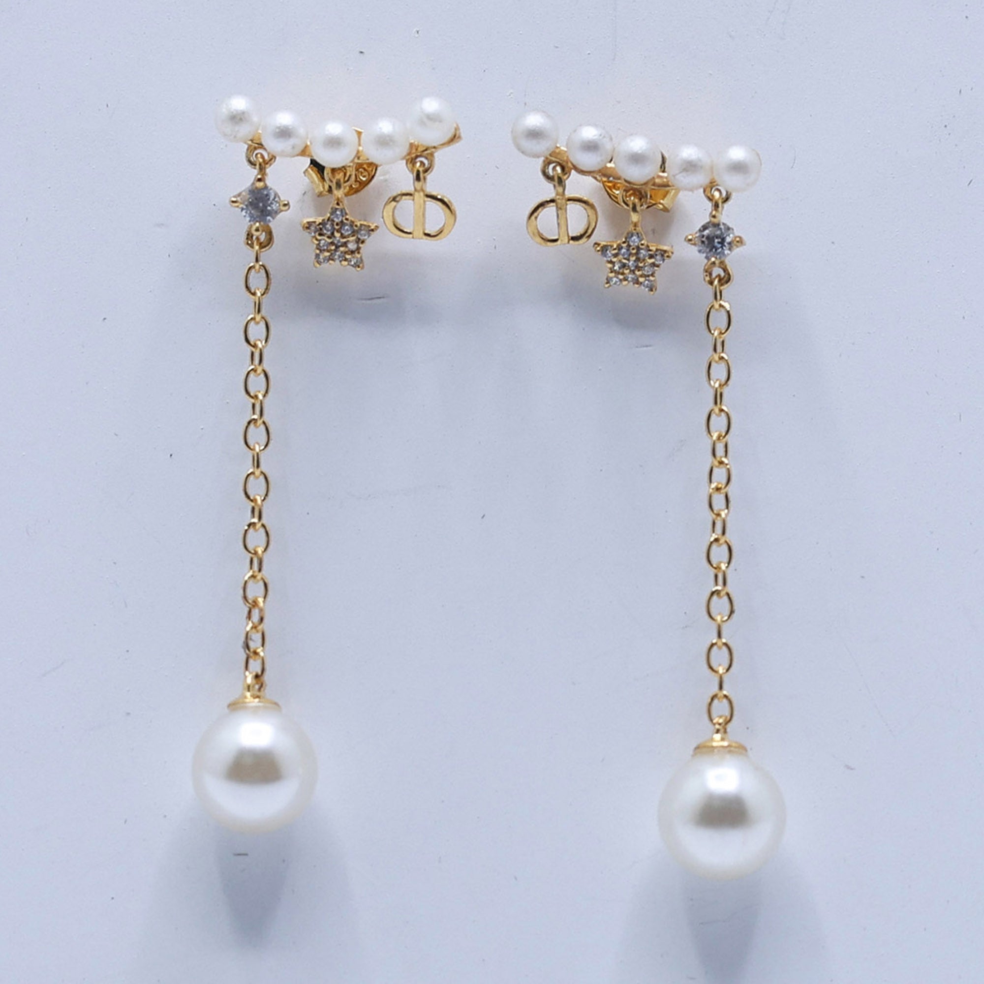 Star Charm Pearl Drop Earrings