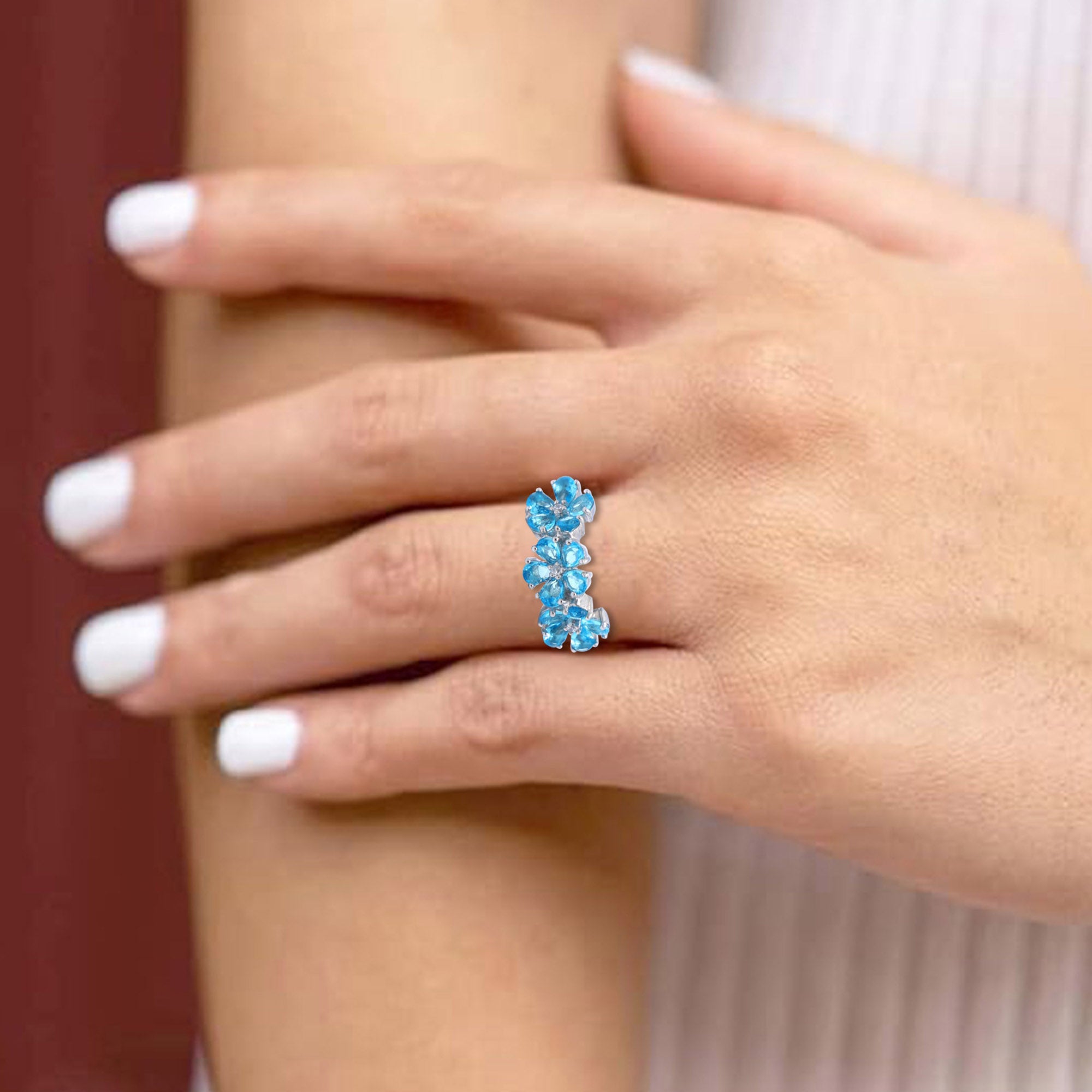 Blue Topaz Floral Ring