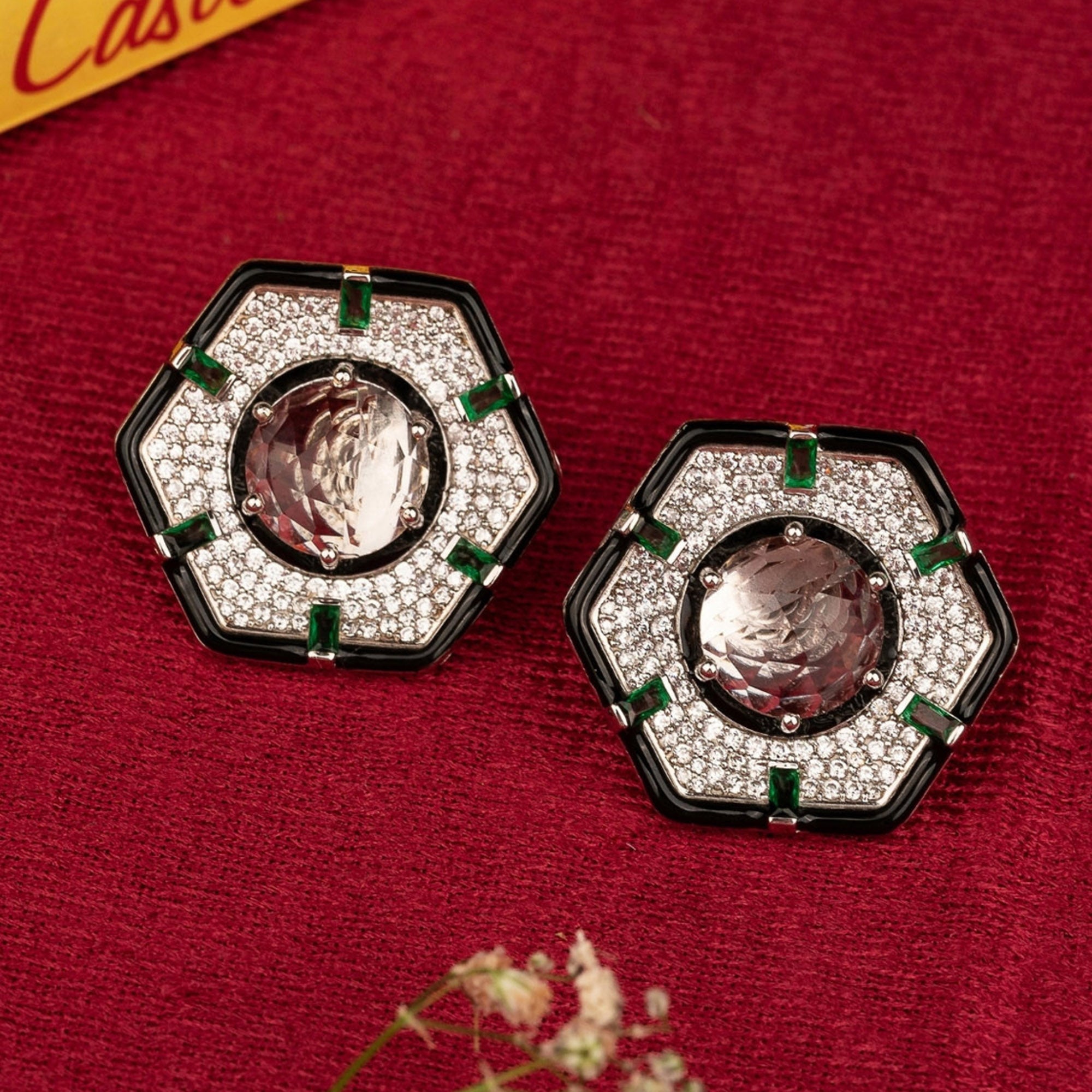 White Topaz Hexagon Stud Earring